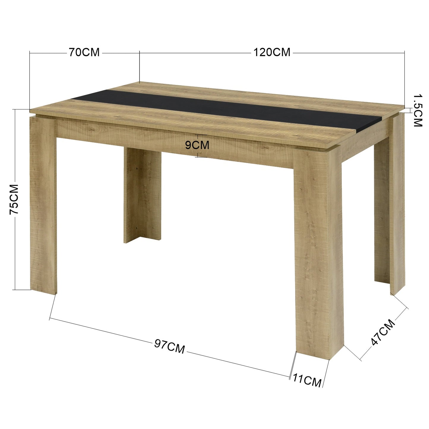MUSK Eettafel met 110cm/120cm/140cm/160cm - Zwart