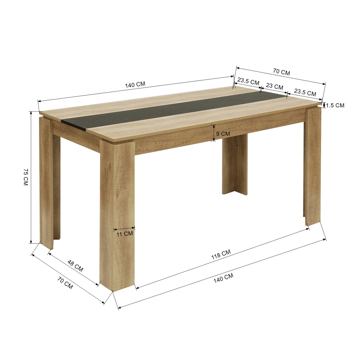 MUSK Eettafel met 110cm/120cm/140cm/160cm - Zwart