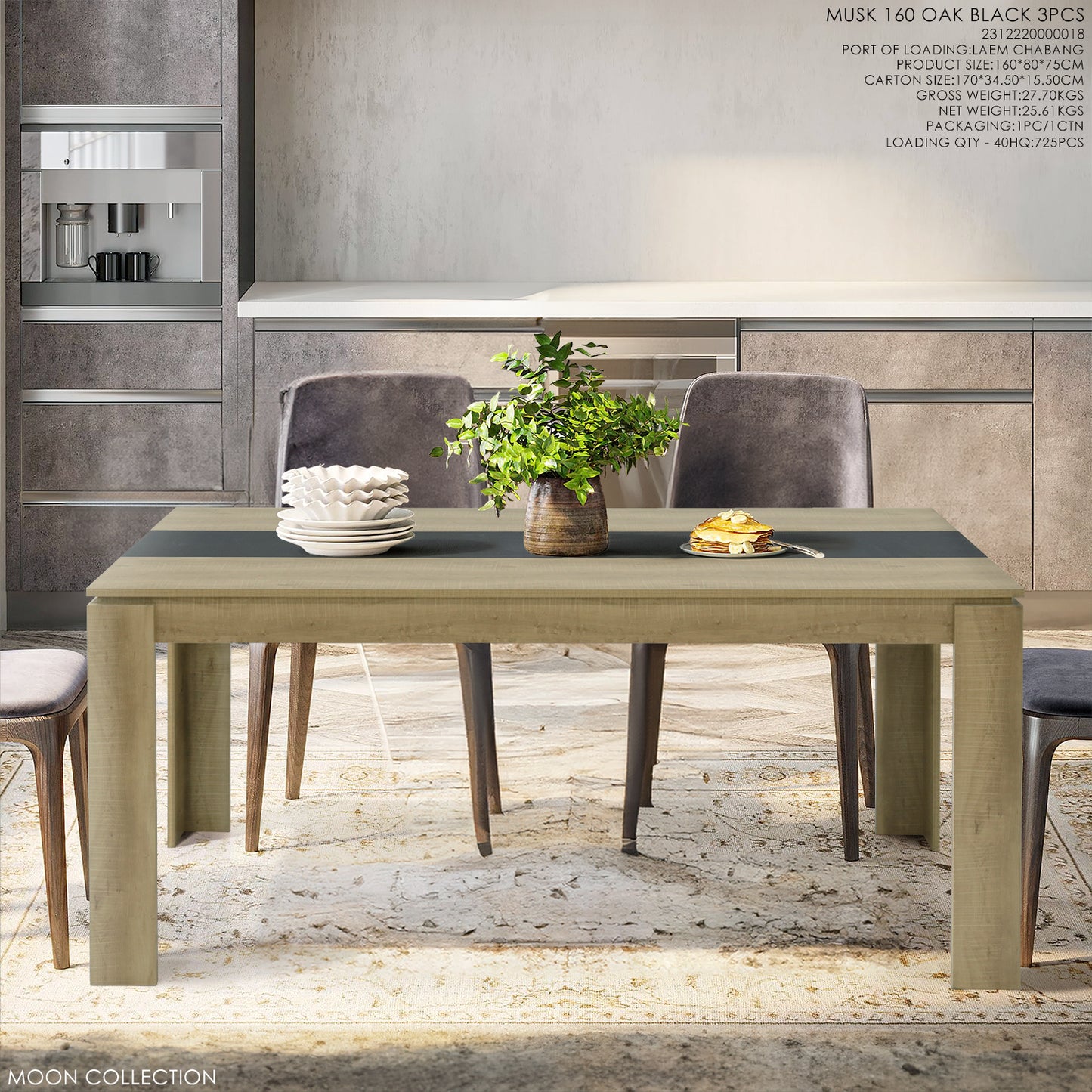 MUSK Eettafel met 110cm/120cm/140cm/160cm - Zwart