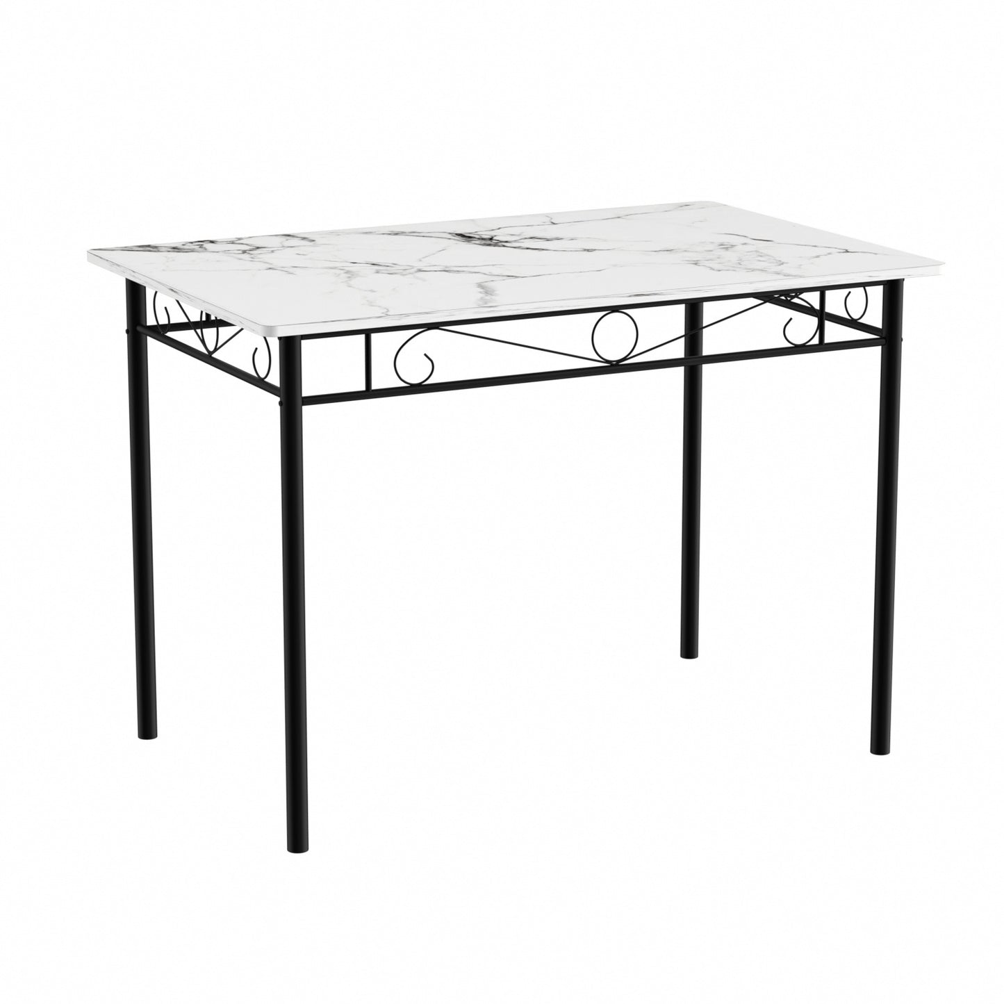 NORSEMAN Marmertafel en 4 stoelenset - Wit/Zwart/Lichtbruin