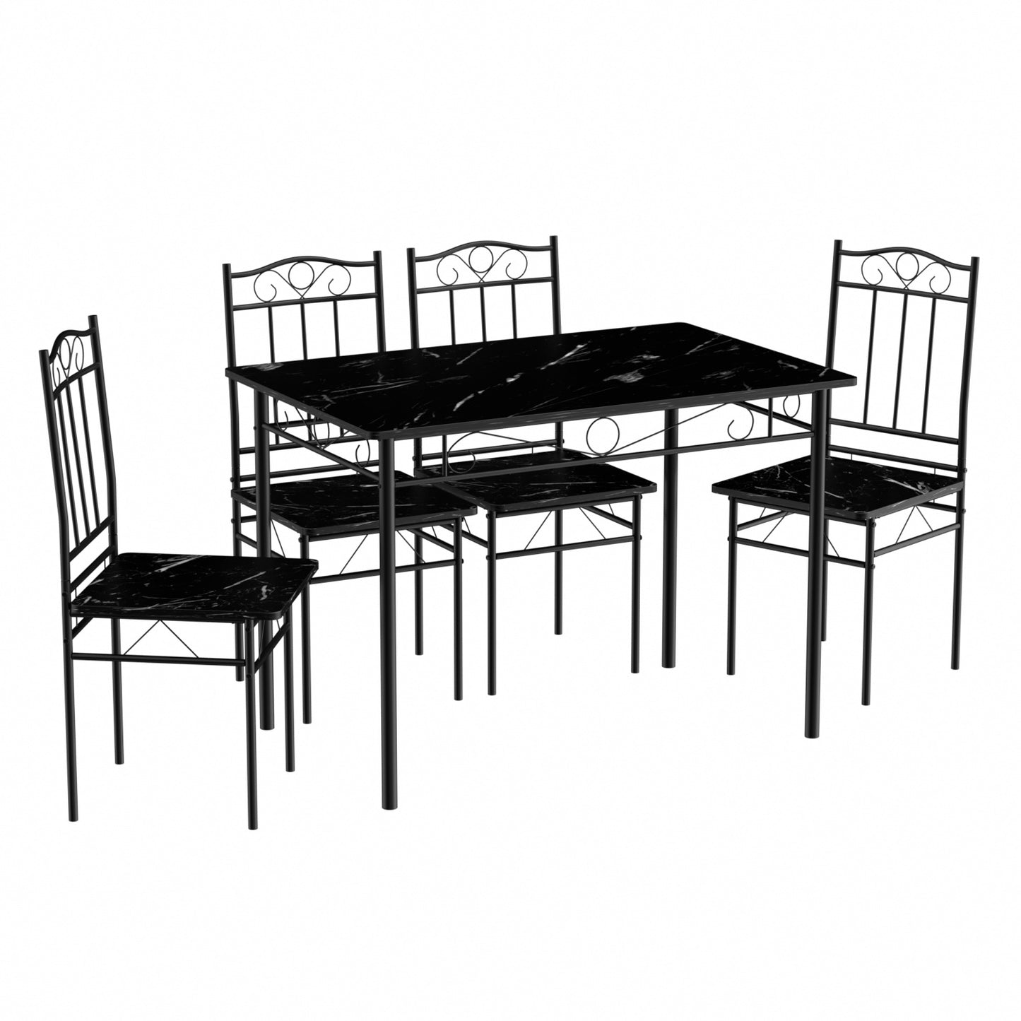 NORSEMAN Marmertafel en 4 stoelenset - Wit/Zwart/Lichtbruin