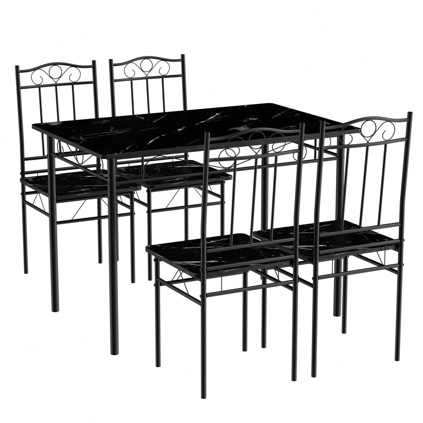 NORSEMAN Marmertafel en 4 stoelenset - Wit/Zwart/Lichtbruin