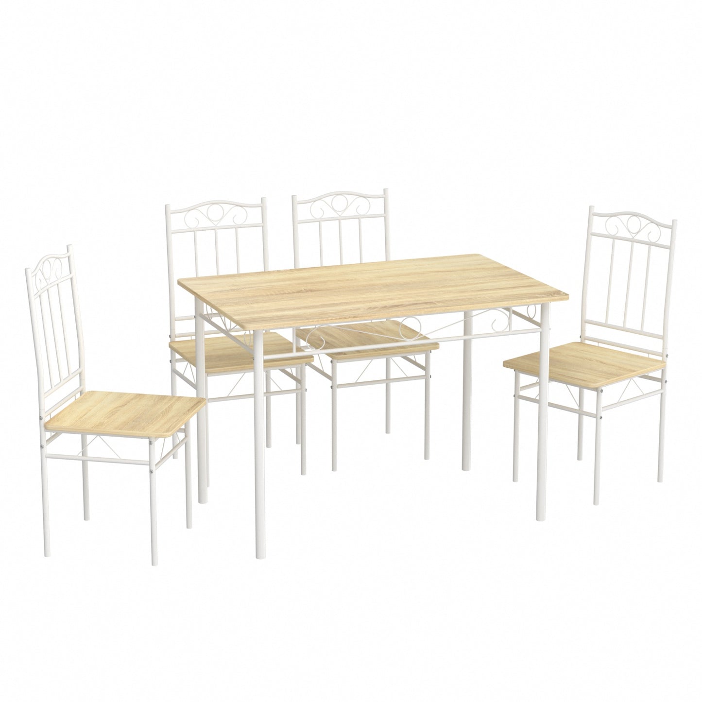 NORSEMAN Marmertafel en 4 stoelenset - Wit/Zwart/Lichtbruin