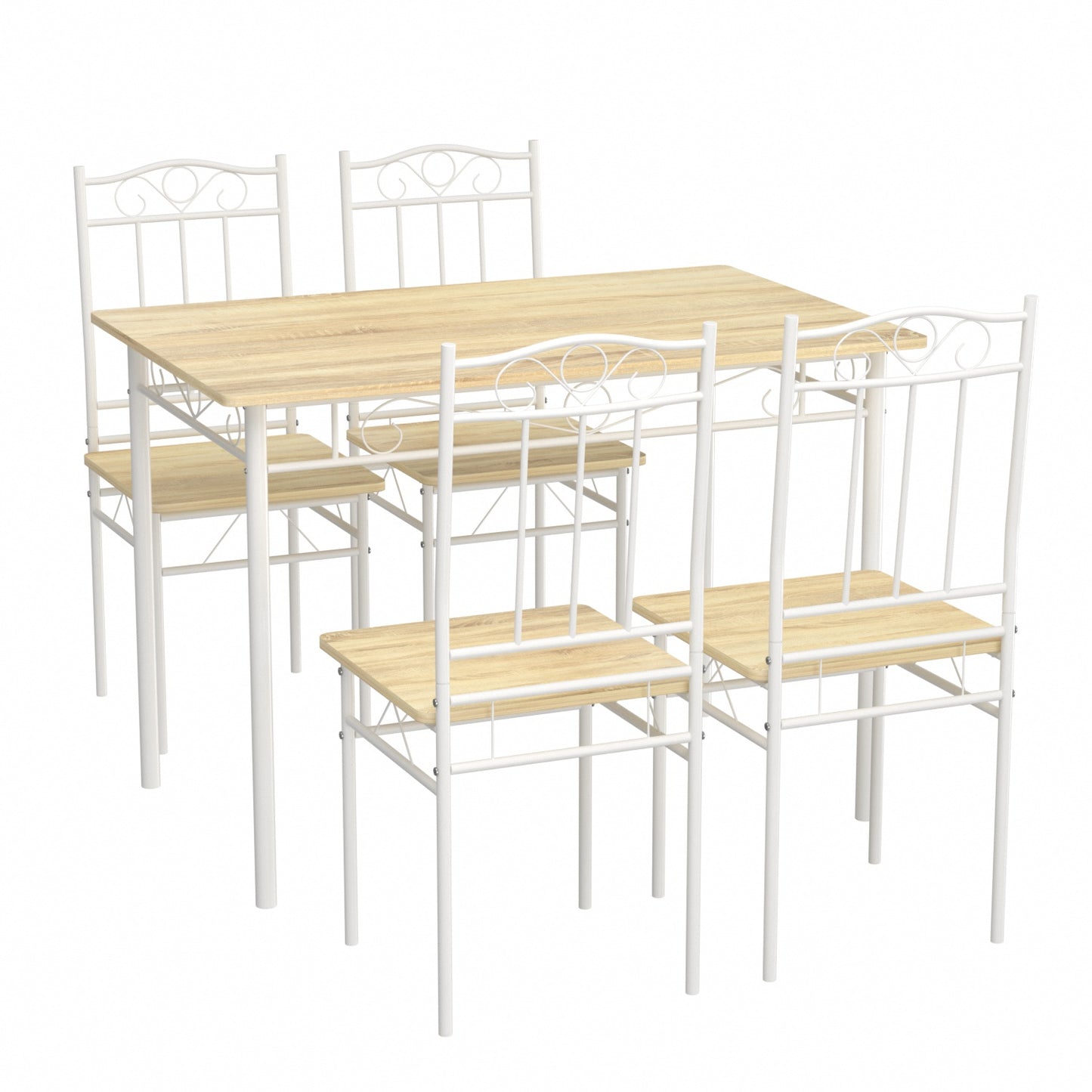NORSEMAN Marmertafel en 4 stoelenset - Wit/Zwart/Lichtbruin