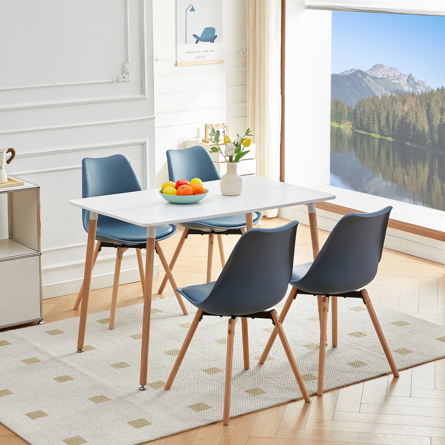 OATS Set van 4/6 Zijdelingse Accentstoelen – Lichtgrijs Blauw / Donkergrijs Blauw/Groen ijs