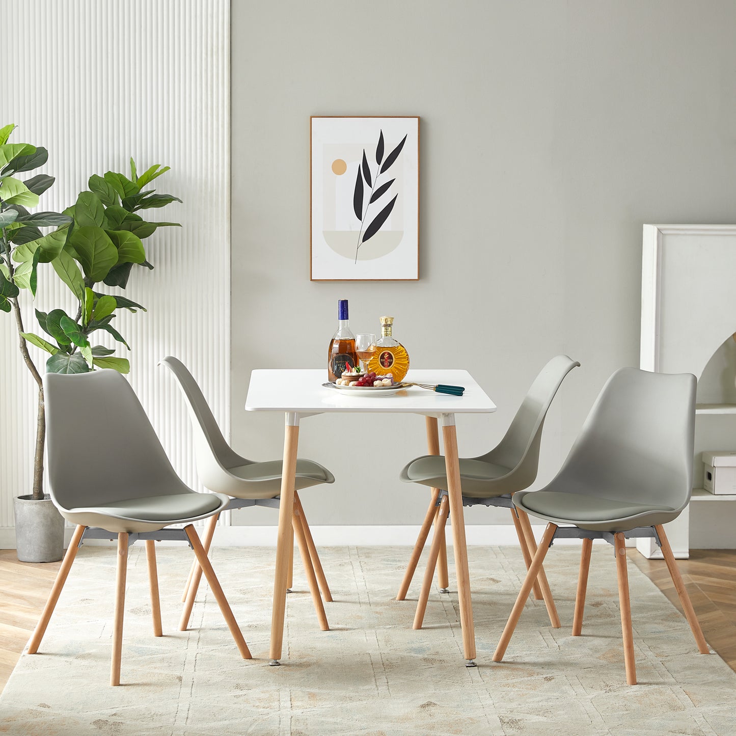 OATS Side Chair met Beuken Poten (Set van 4/6) - Zwart/Wit/Grijs