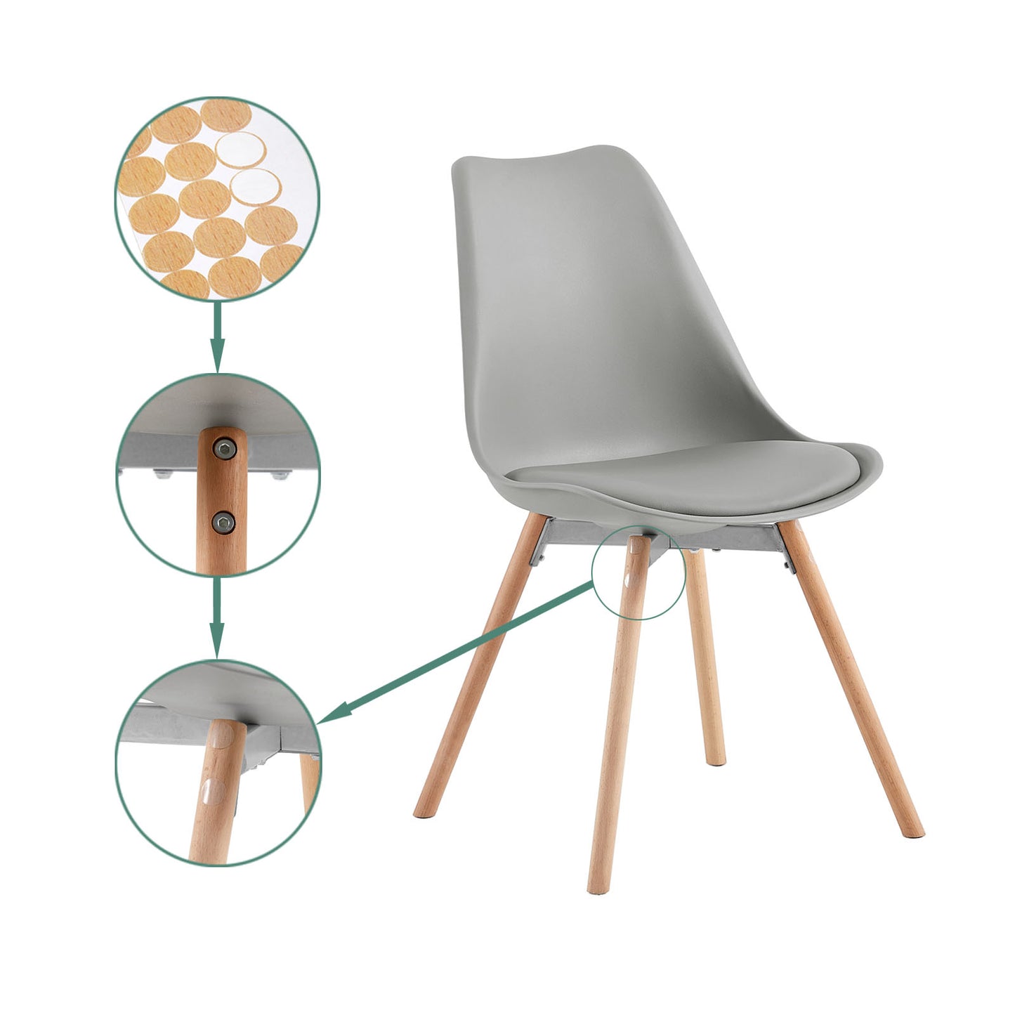 OATS Side Chair met Beuken Poten (Set van 4/6) - Zwart/Wit/Grijs