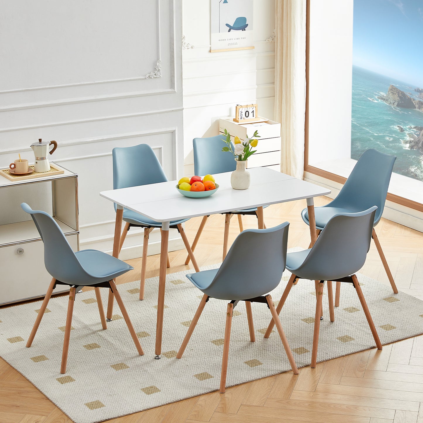 OATS Set van 4/6 Zijdelingse Accentstoelen – Lichtgrijs Blauw / Donkergrijs Blauw/Groen ijs