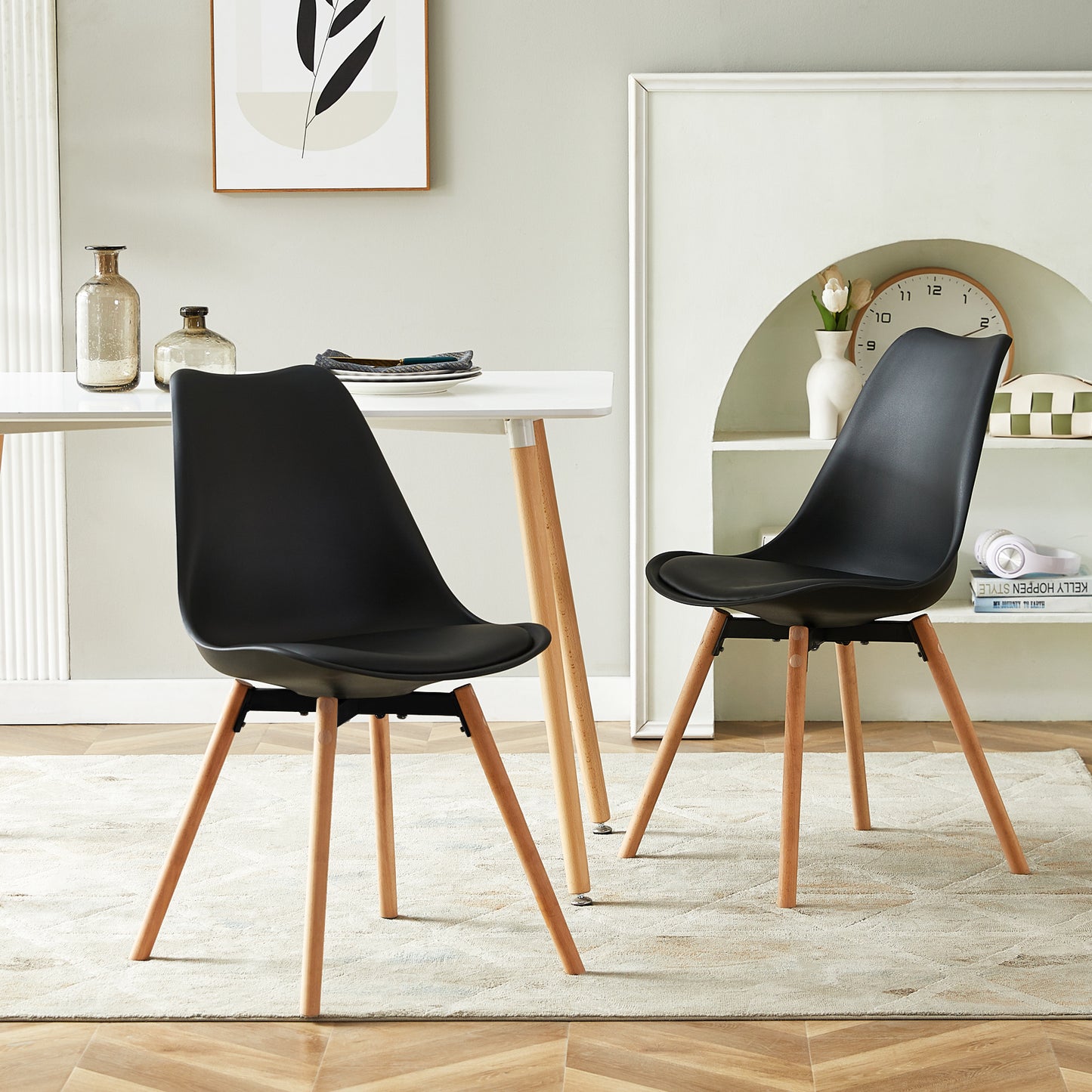 OATS Side Chair met Beuken Poten (Set van 4/6) - Zwart/Wit/Grijs