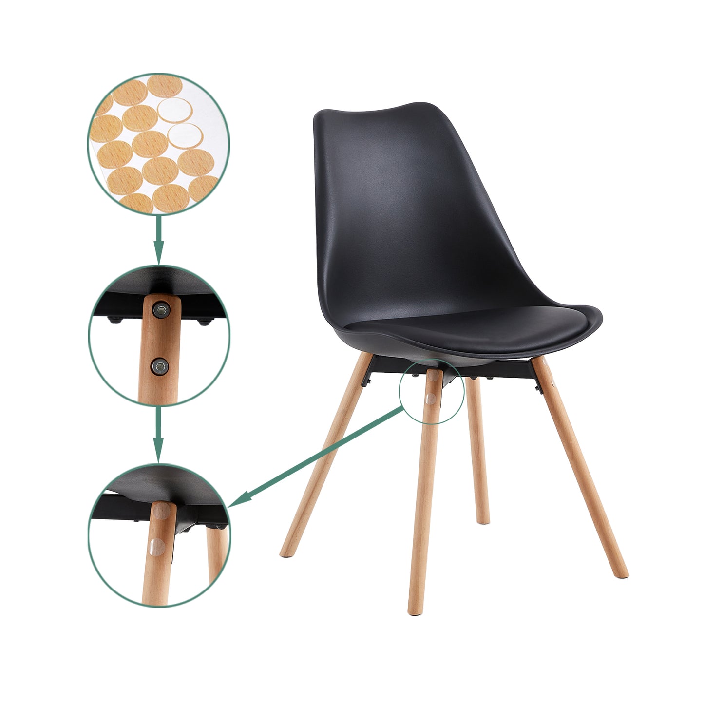 OATS Side Chair met Beuken Poten (Set van 4/6) - Zwart/Wit/Grijs