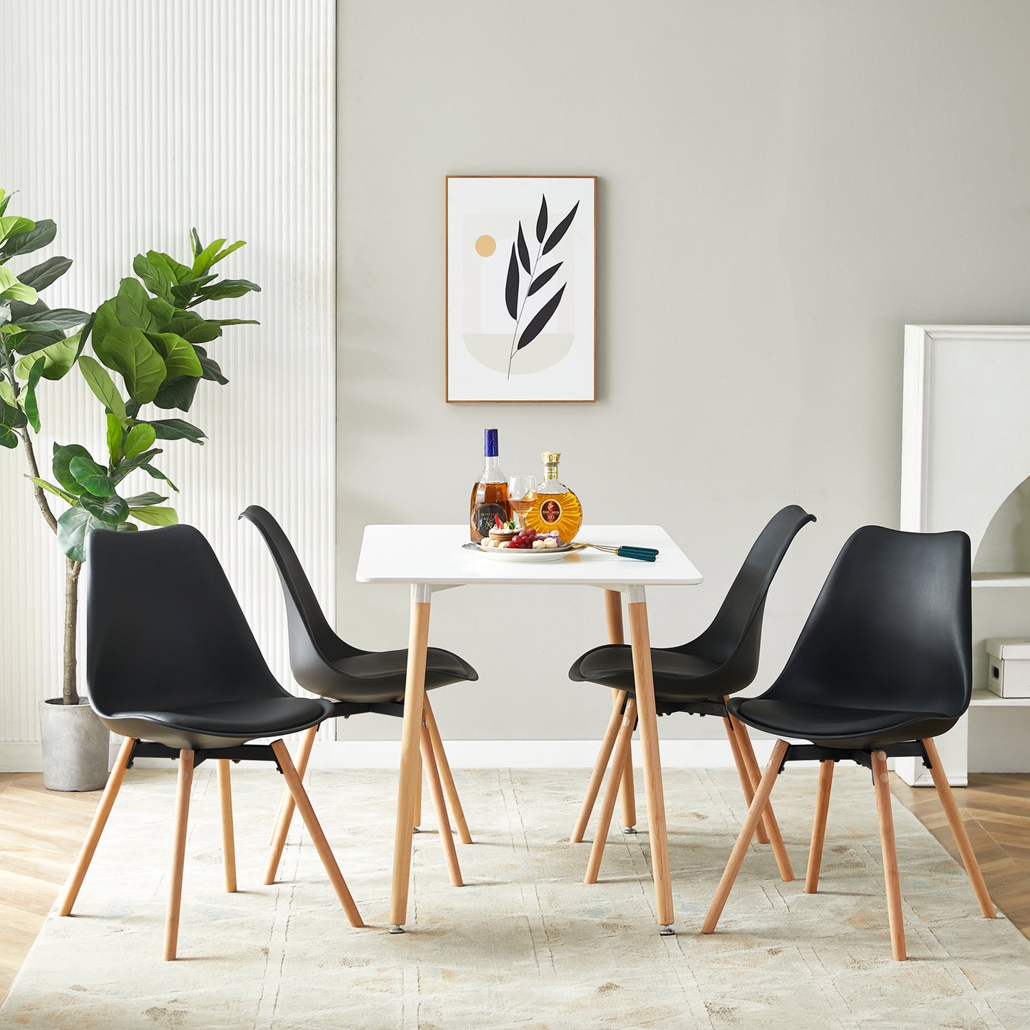 OATS Side Chair met Beuken Poten (Set van 4/6) - Zwart/Wit/Grijs