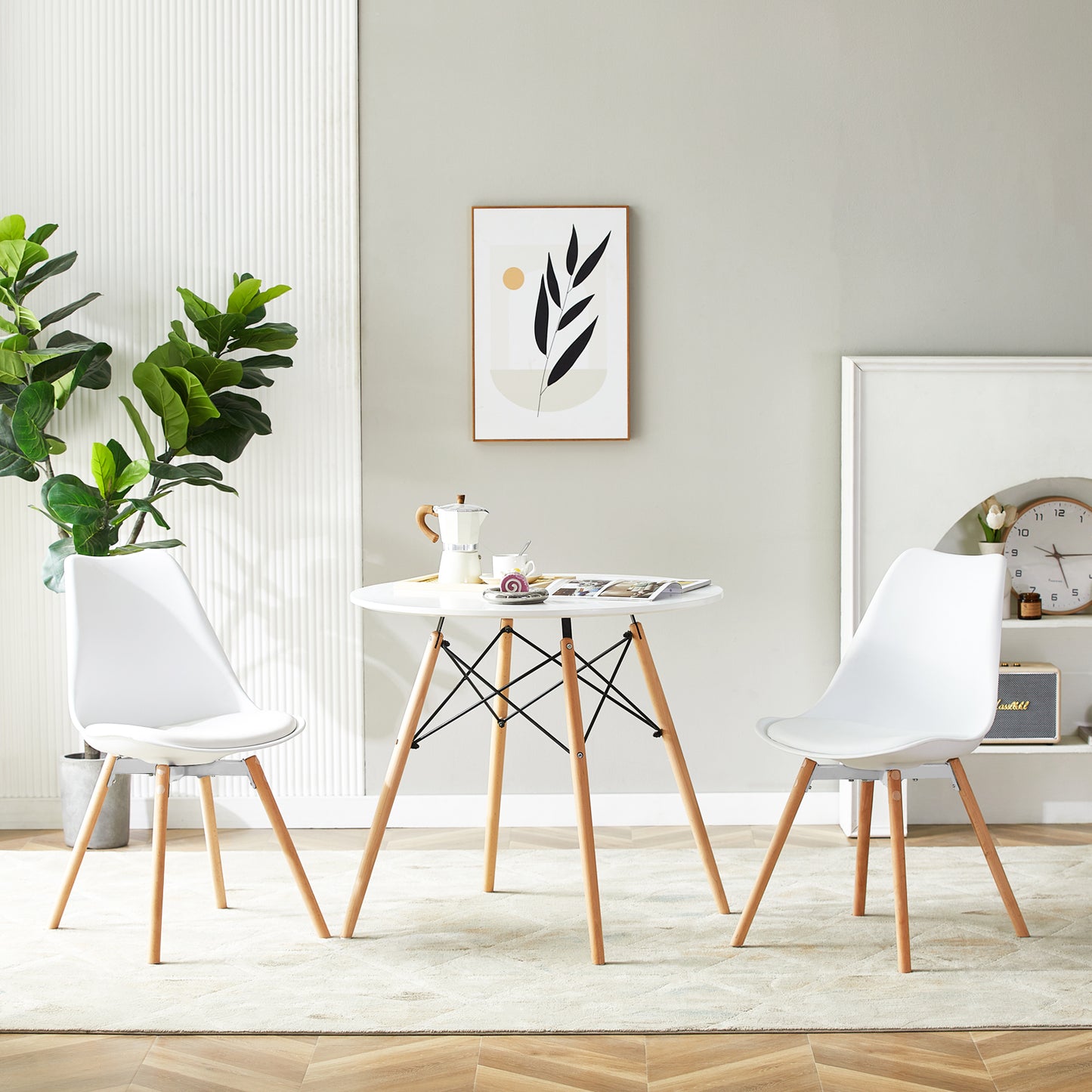 OATS Side Chair met Beuken Poten (Set van 4/6) - Zwart/Wit/Grijs