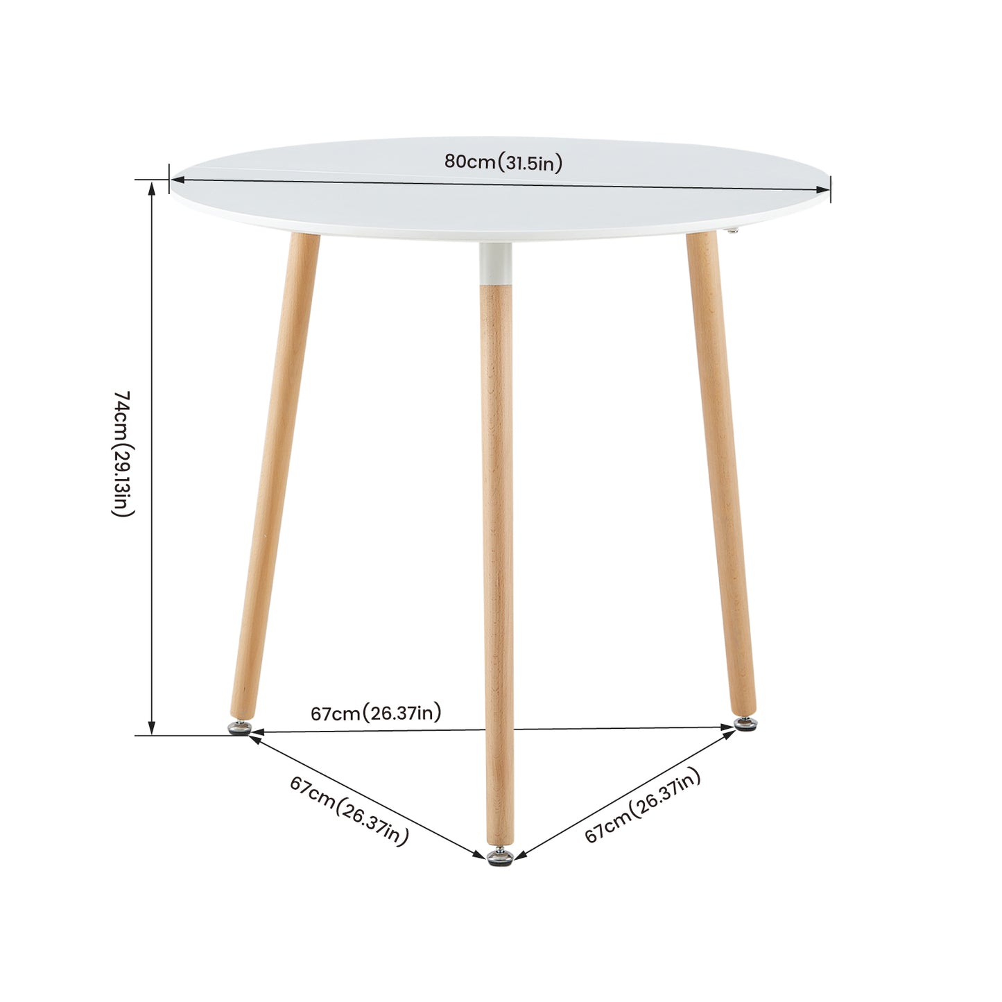 Ronde eettafel 80cm met 3 poten - Wit - PEA