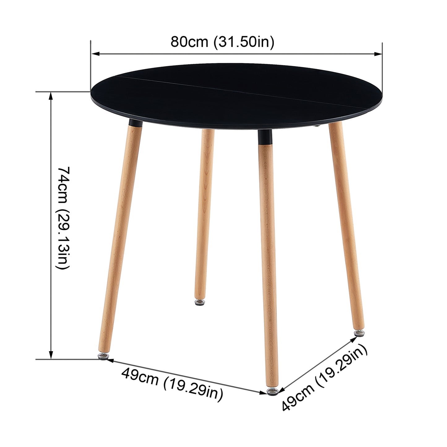 Ronde eettafel 80 cm met 4 poten - Wit/Zwart-PEA