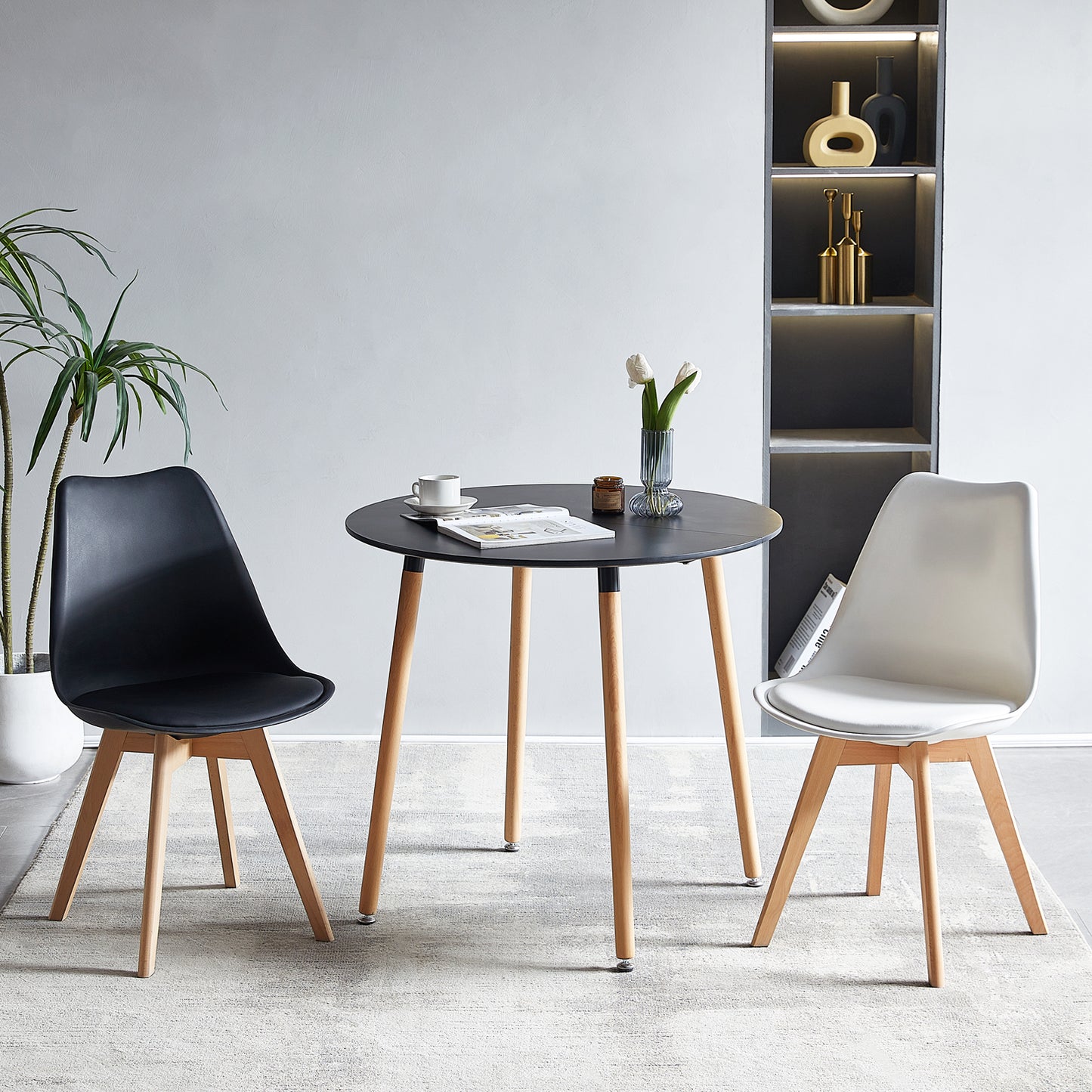 Ronde eettafel 80 cm met 4 poten - Wit/Zwart-PEA