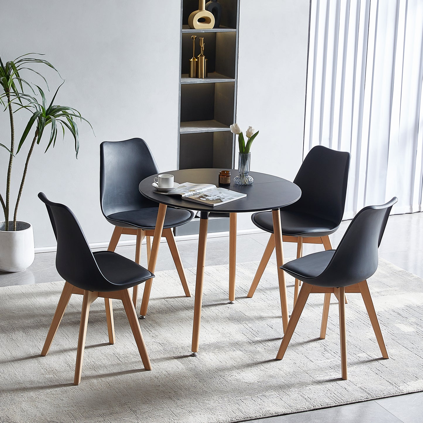 Ronde eettafel 80 cm met 4 poten - Wit/Zwart-PEA