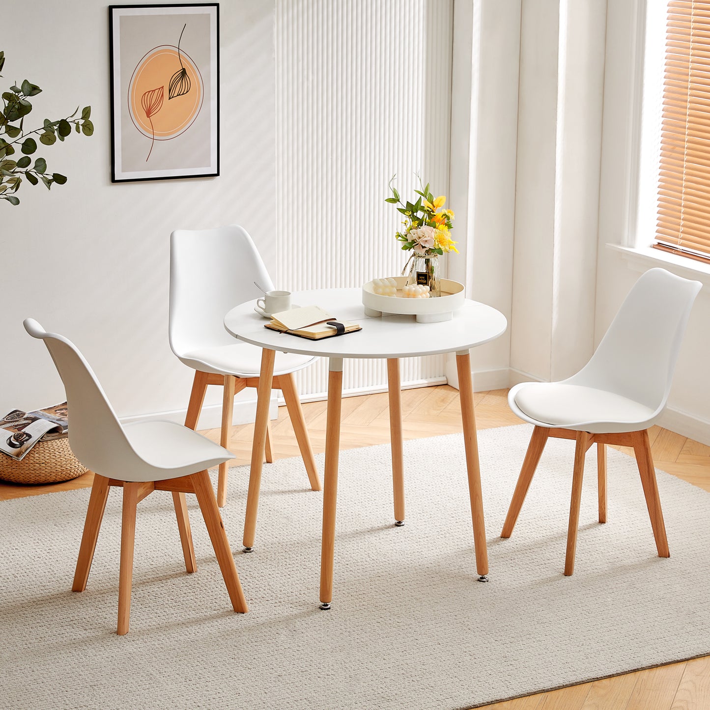 Ronde eettafel 80 cm met 4 poten - Wit/Zwart-PEA