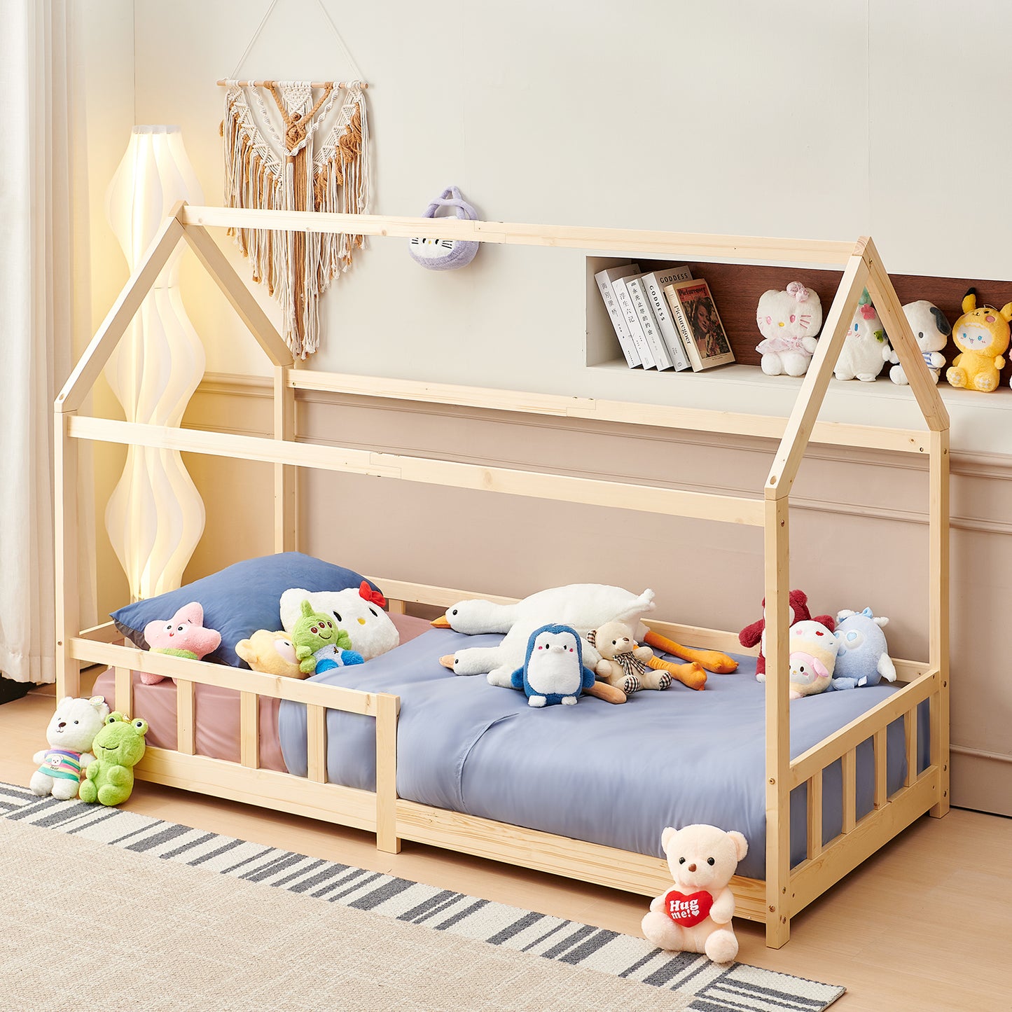 Kinderbed Eenpersoonsbed met Houten Vloer - Hout/Wit - PINEY