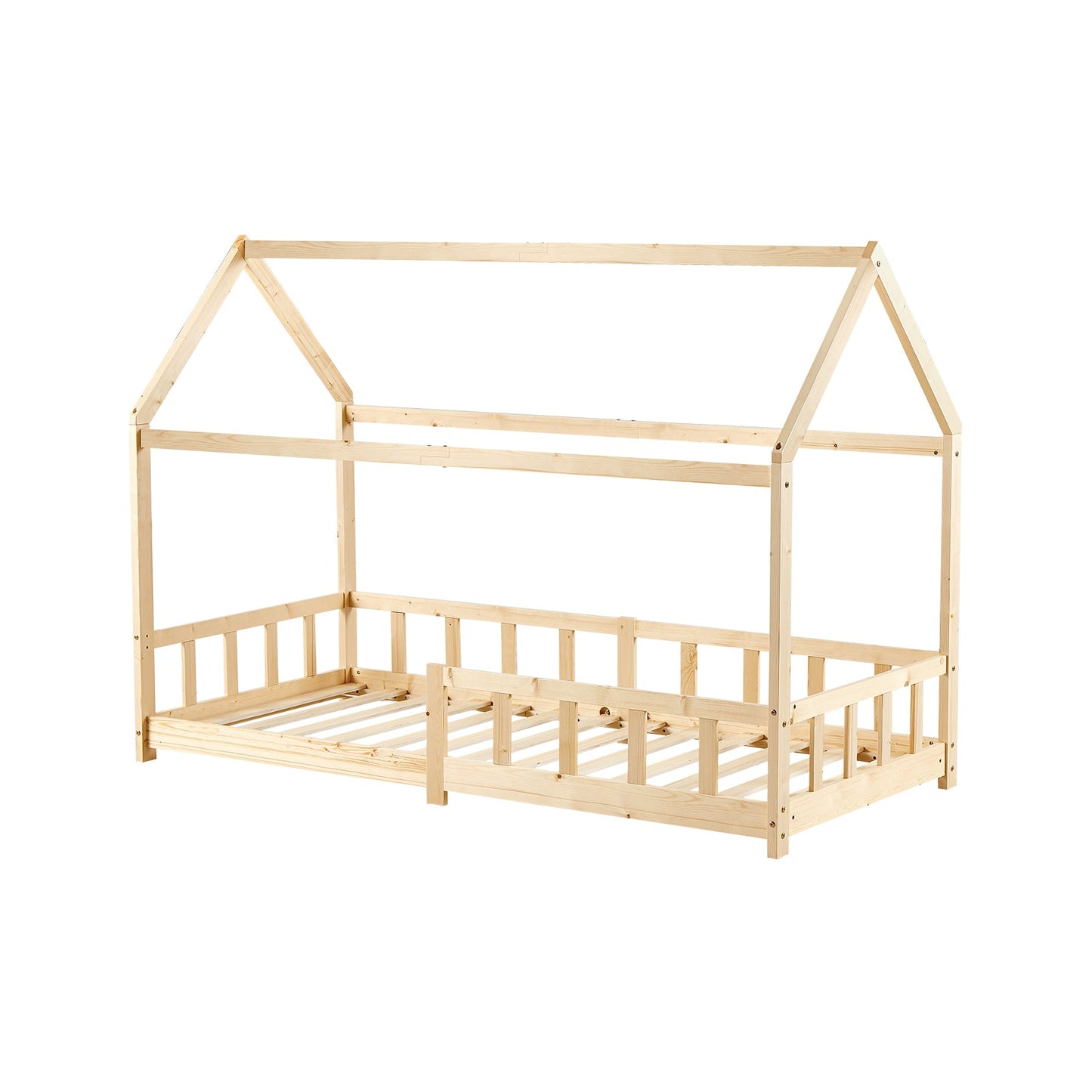 Kinderbed Eenpersoonsbed met Houten Vloer - Hout/Wit - PINEY