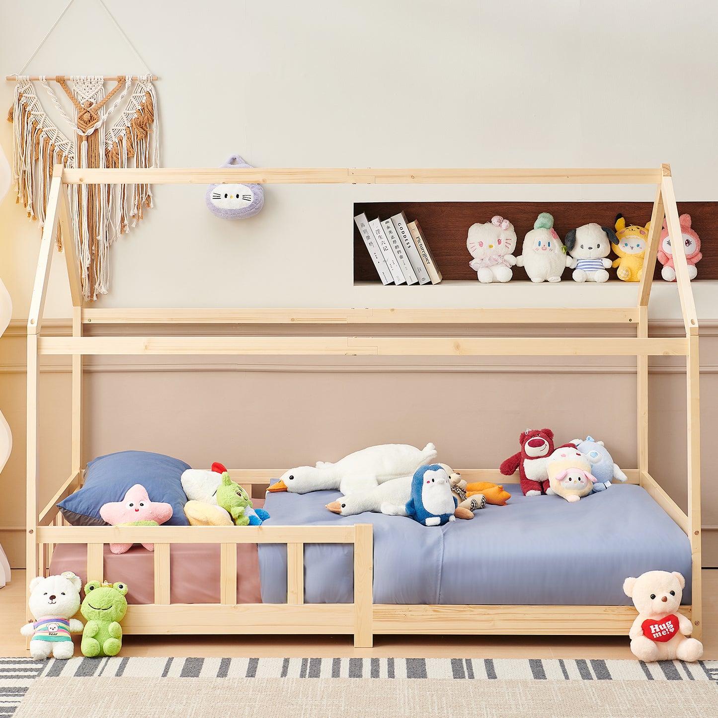 Kinderbed Eenpersoonsbed met Houten Vloer - Hout/Wit - PINEY