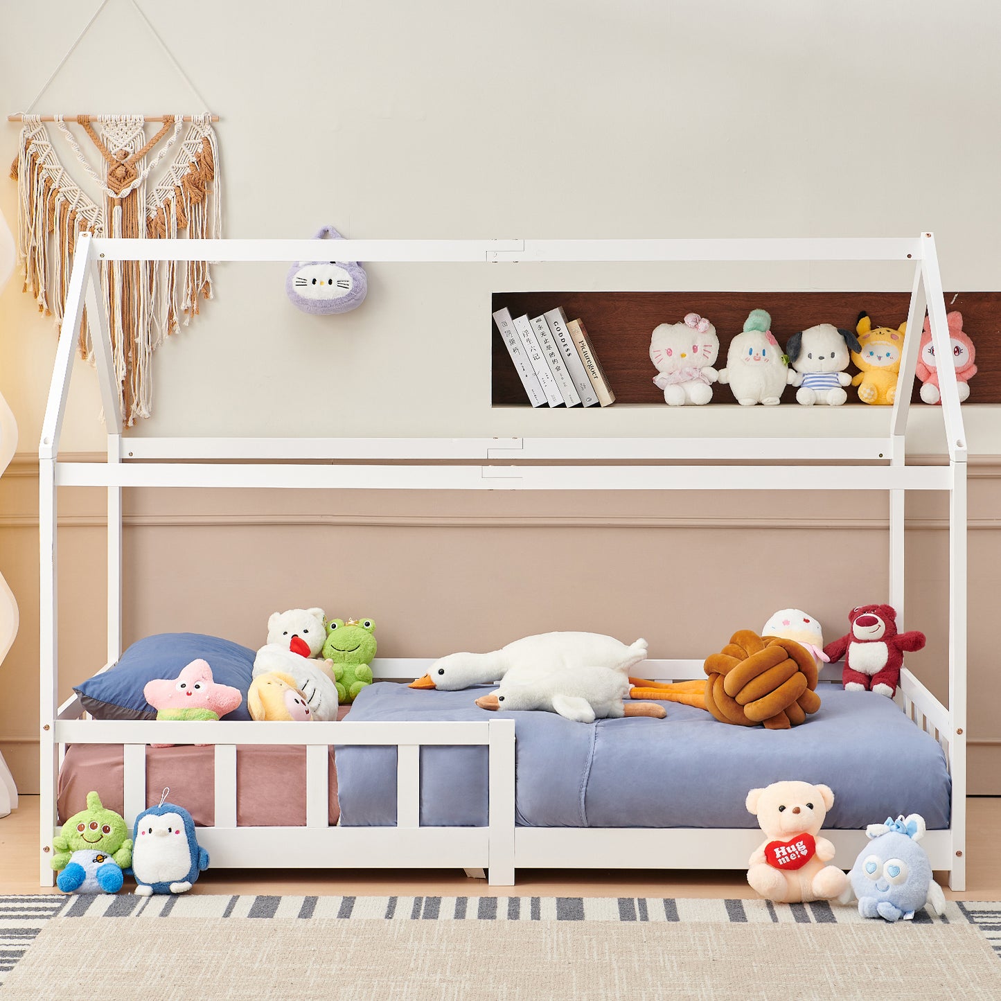 Kinderbed Eenpersoonsbed met Houten Vloer - Hout/Wit - PINEY
