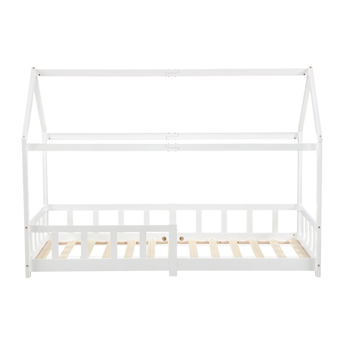 Kinderbed Eenpersoonsbed met Houten Vloer - Hout/Wit - PINEY