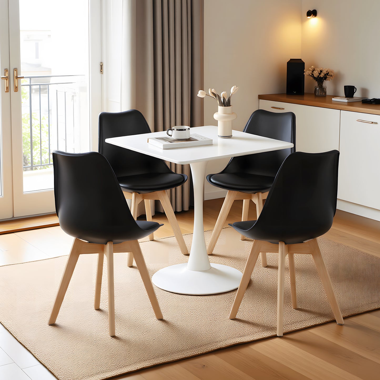 Rechthoekige witte balkontafel met tulpmotief - RAMON