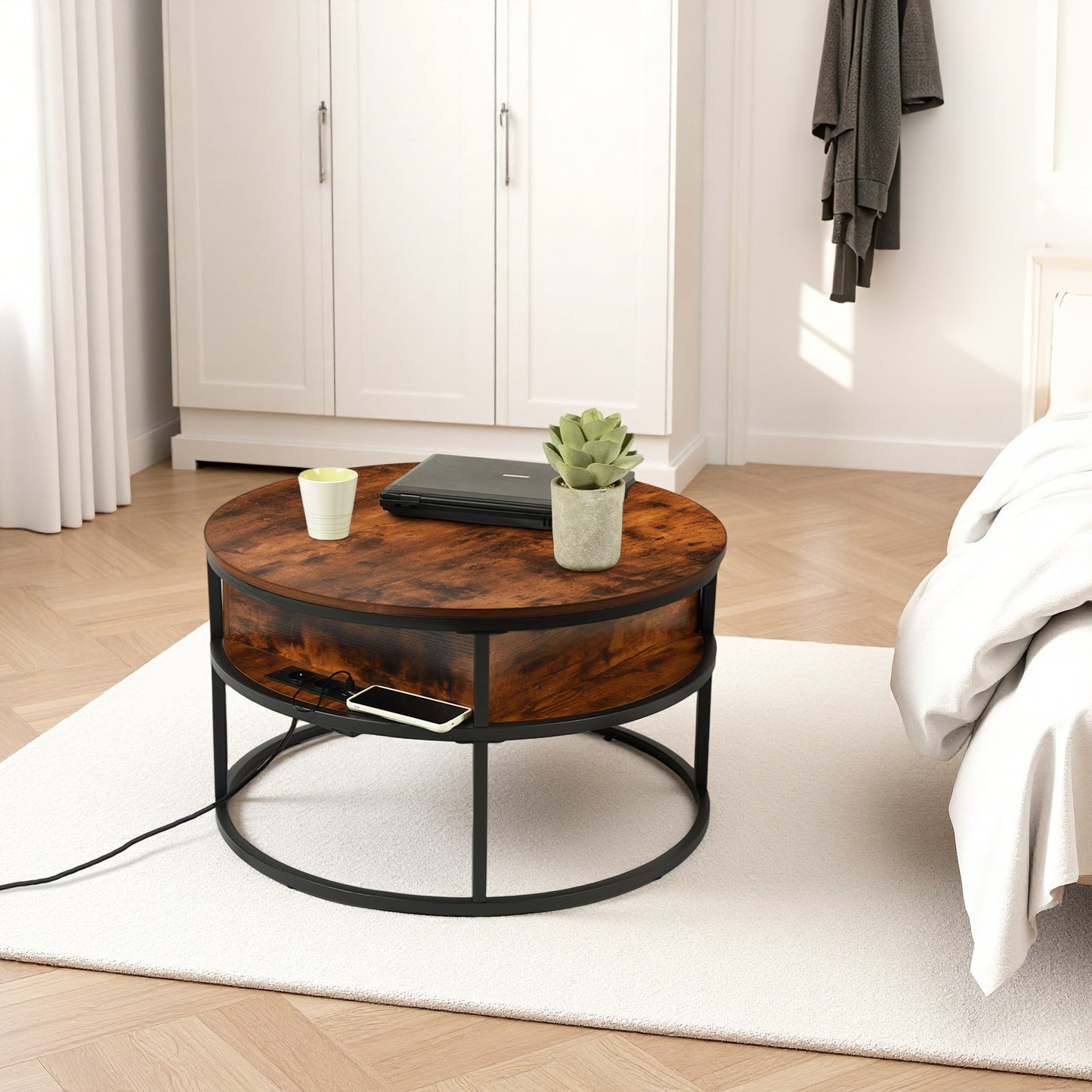 Lift-tafel Salontafel met Verborgen Compartment en Stopcontact