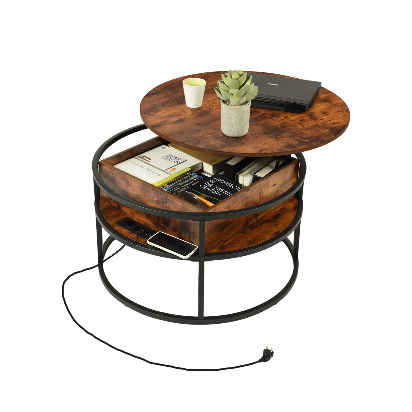 Lift-tafel Salontafel met Verborgen Compartment en Stopcontact
