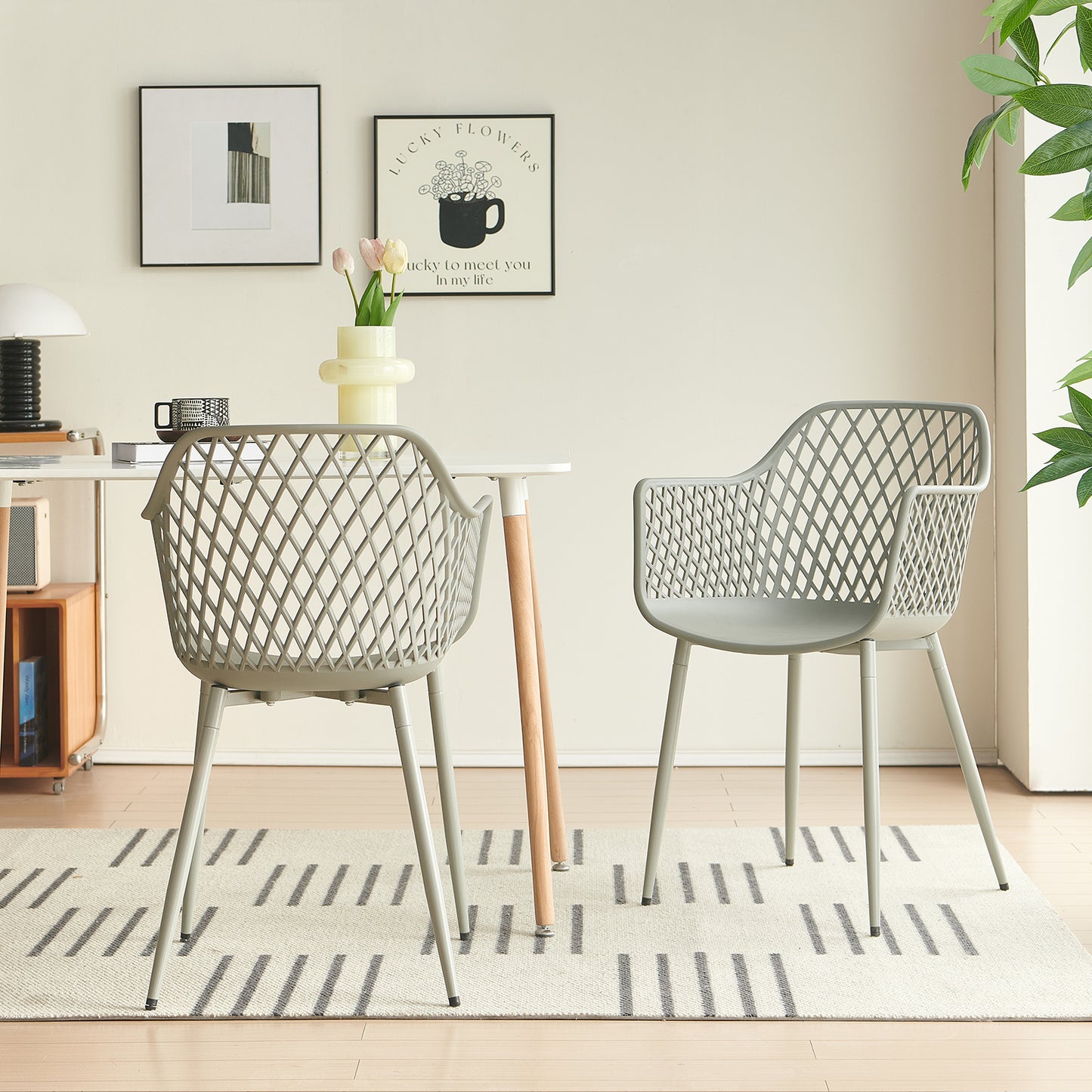 Eetkamerstoel met holle armleuningen (set van 2/4/6) - Zwart/Wit/Grijs - ROME
