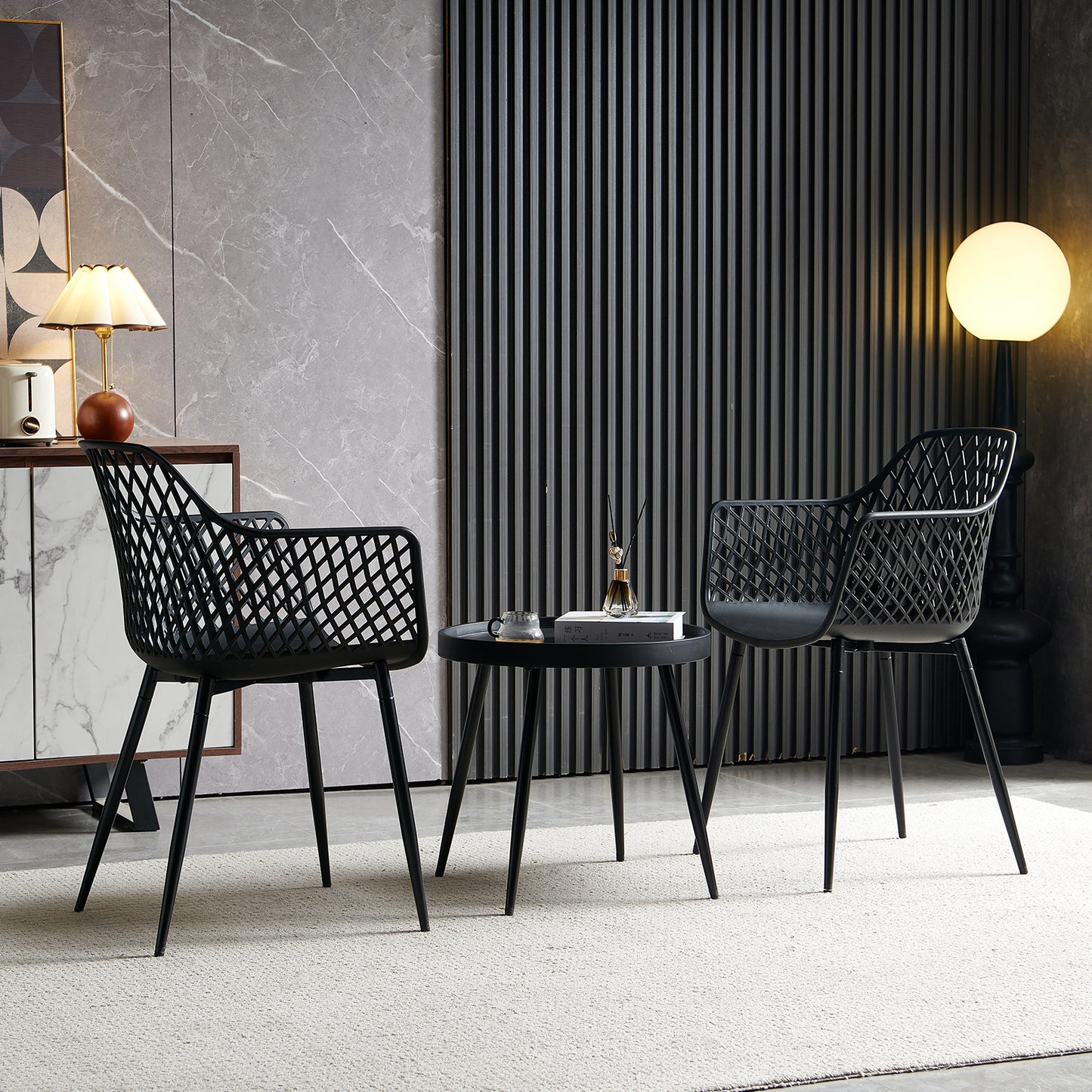 ROME Metalen Eettafel en Stoelenset - Zwart