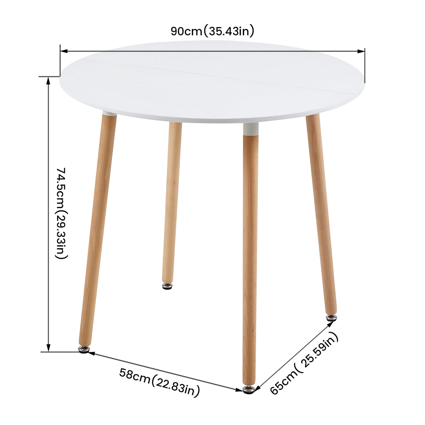 RONALD 90cm ronde eettafel met 4 poten - Wit
