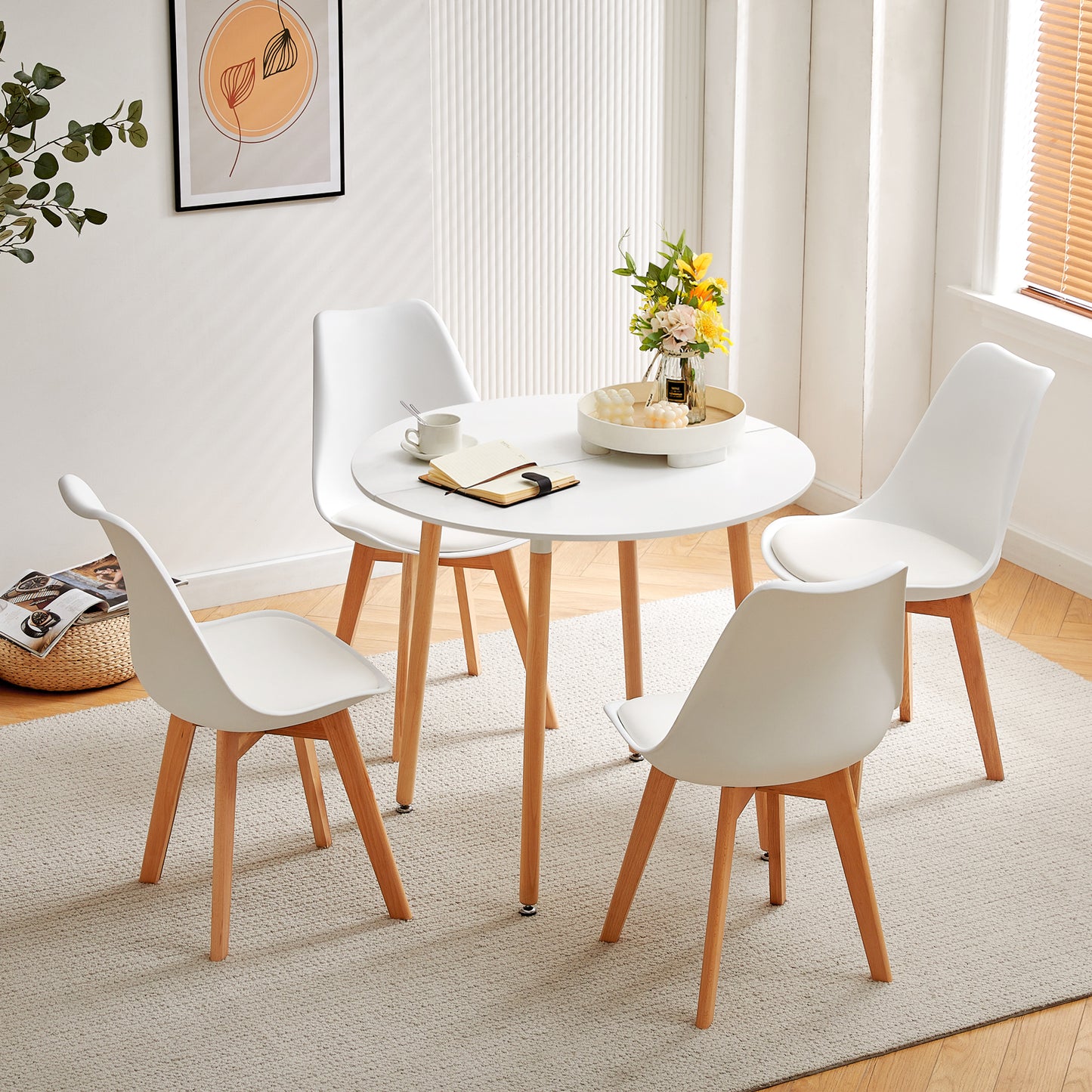 RONALD 90cm ronde eettafel met 4 poten - Wit