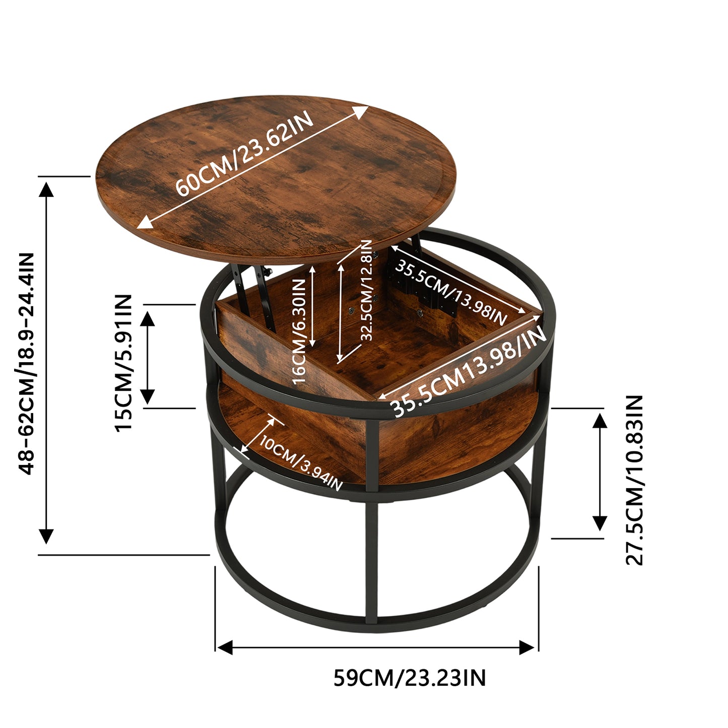 Ronde Lift-tafel met Verborgen Opbergruimte - ROSS