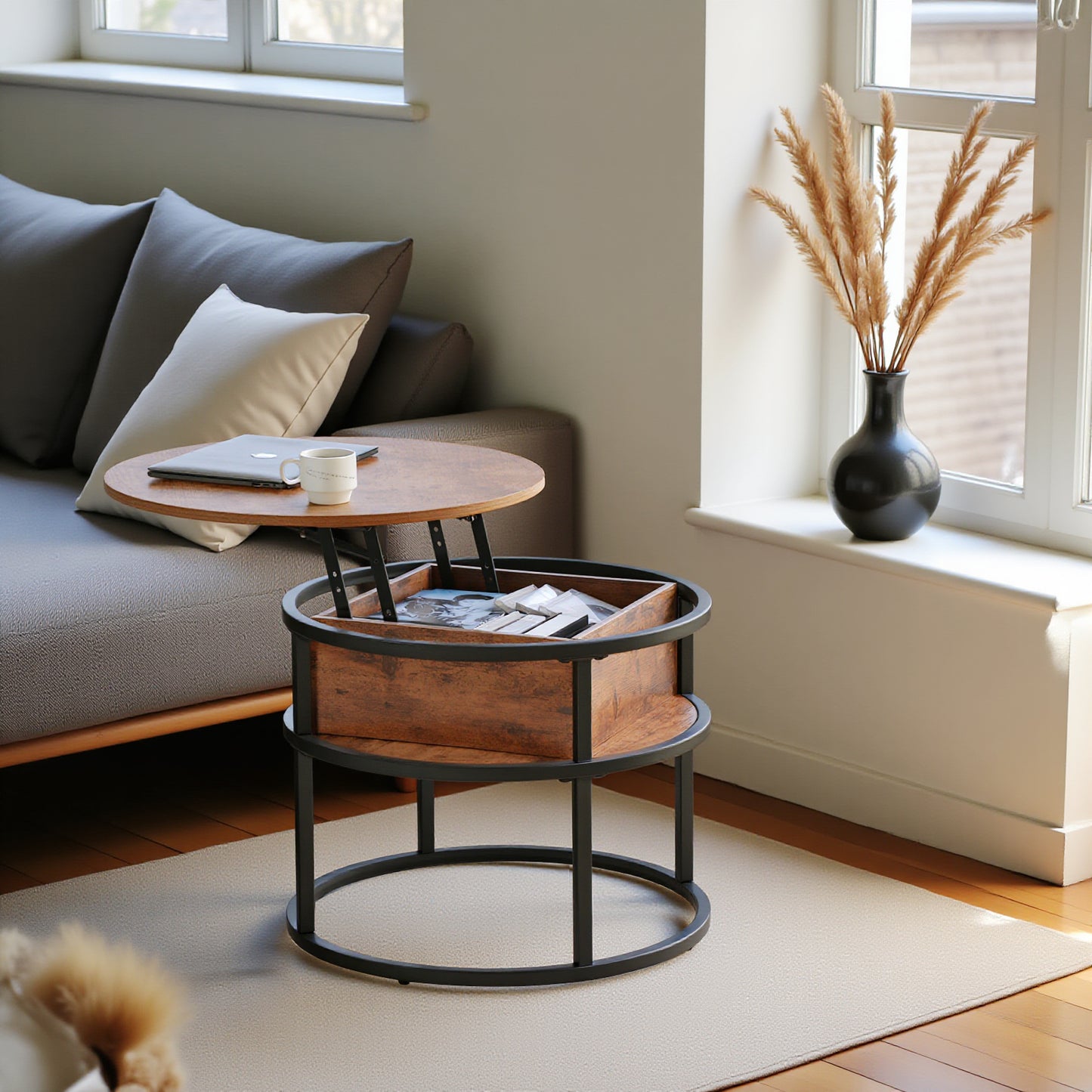 Ronde Lift-tafel met Verborgen Opbergruimte - ROSS