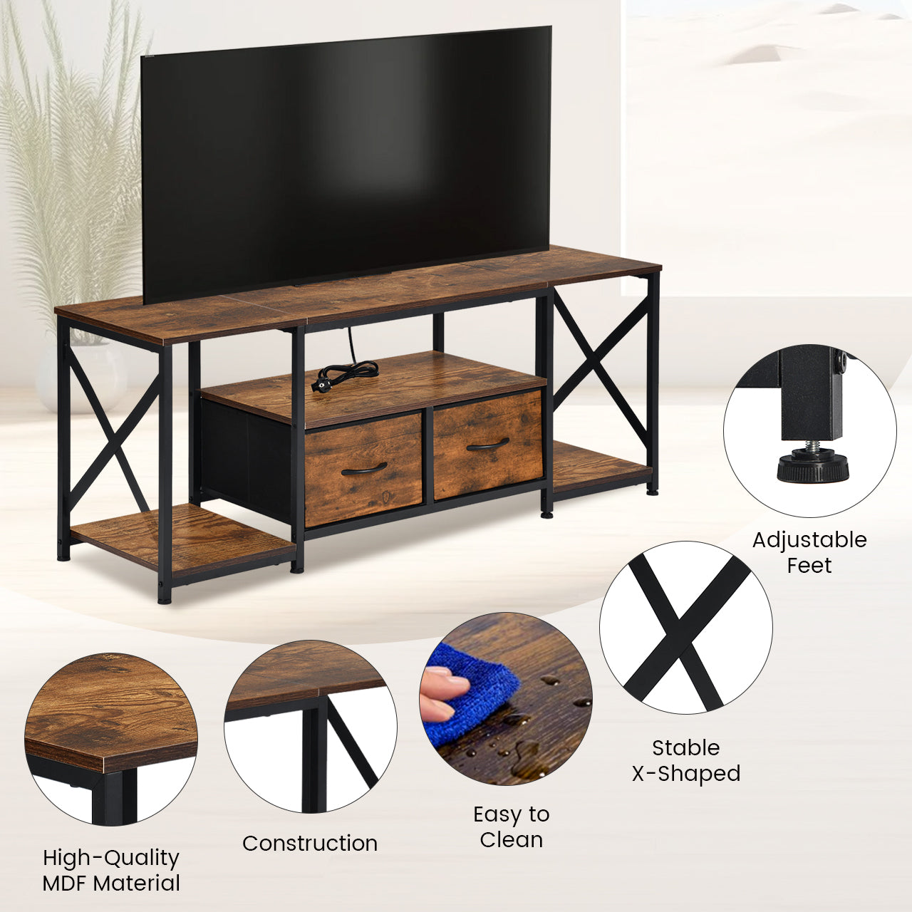 Moderne TV-Meubelset van 1 met Ijzeren Poten - Vuurkleur - SLATY