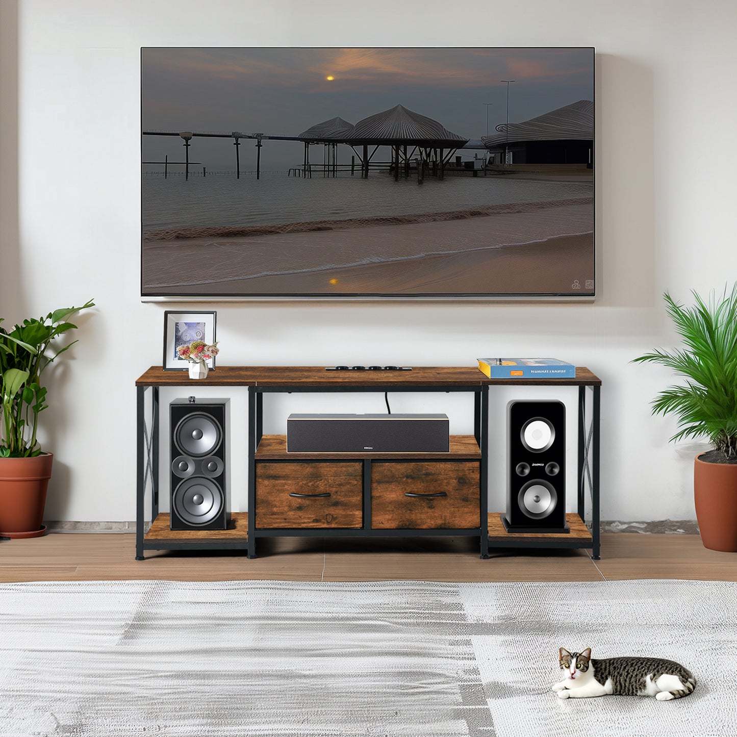 Moderne TV-Meubelset van 1 met Ijzeren Poten - Vuurkleur - SLATY