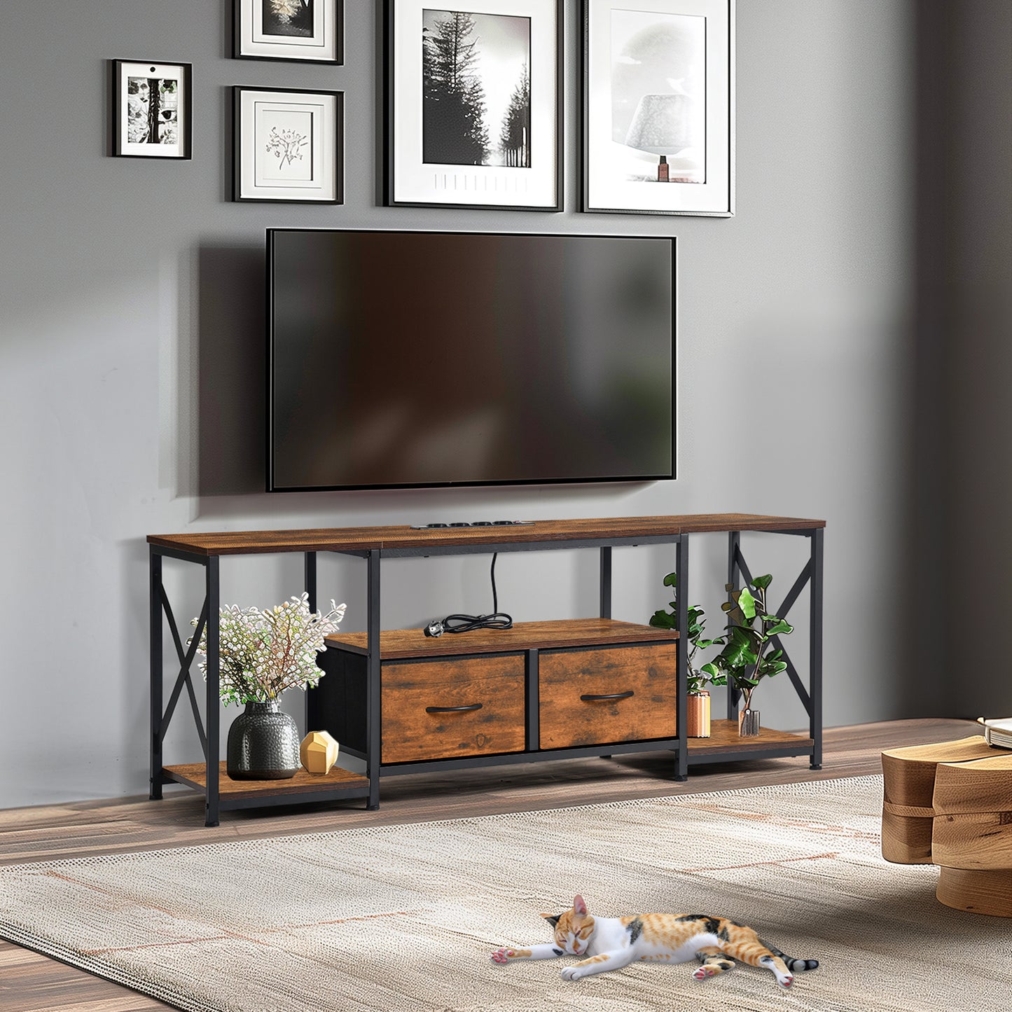 Moderne TV-Meubelset van 1 met Ijzeren Poten - Vuurkleur - SLATY