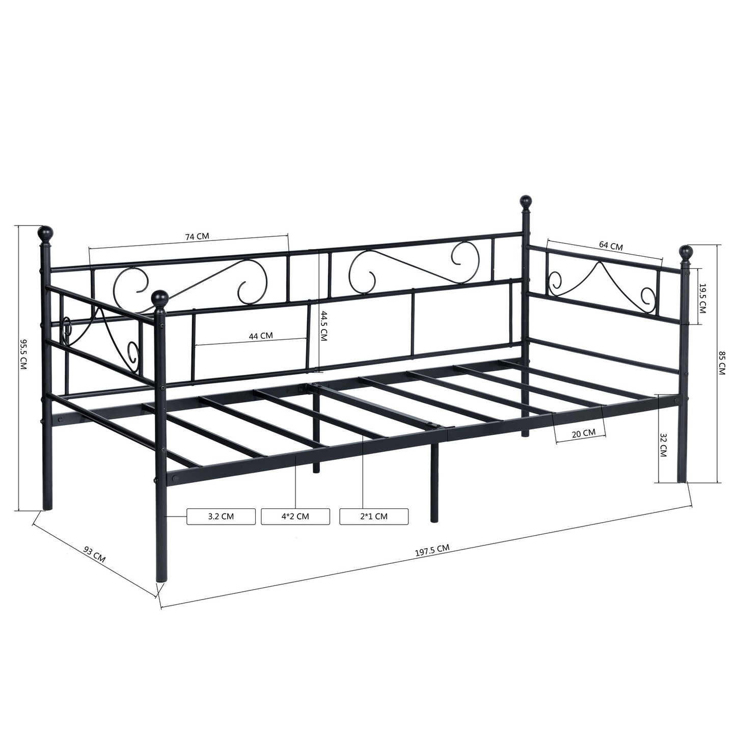 SOROSE Eenpersoons Metalen Slaapbankframe - Zwart/Wit