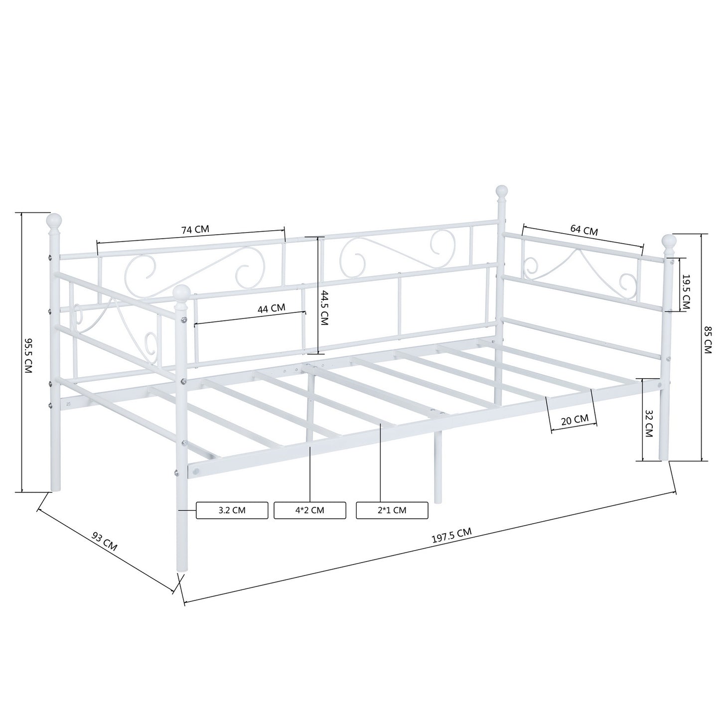 SOROSE Eenpersoons Metalen Slaapbankframe - Zwart/Wit