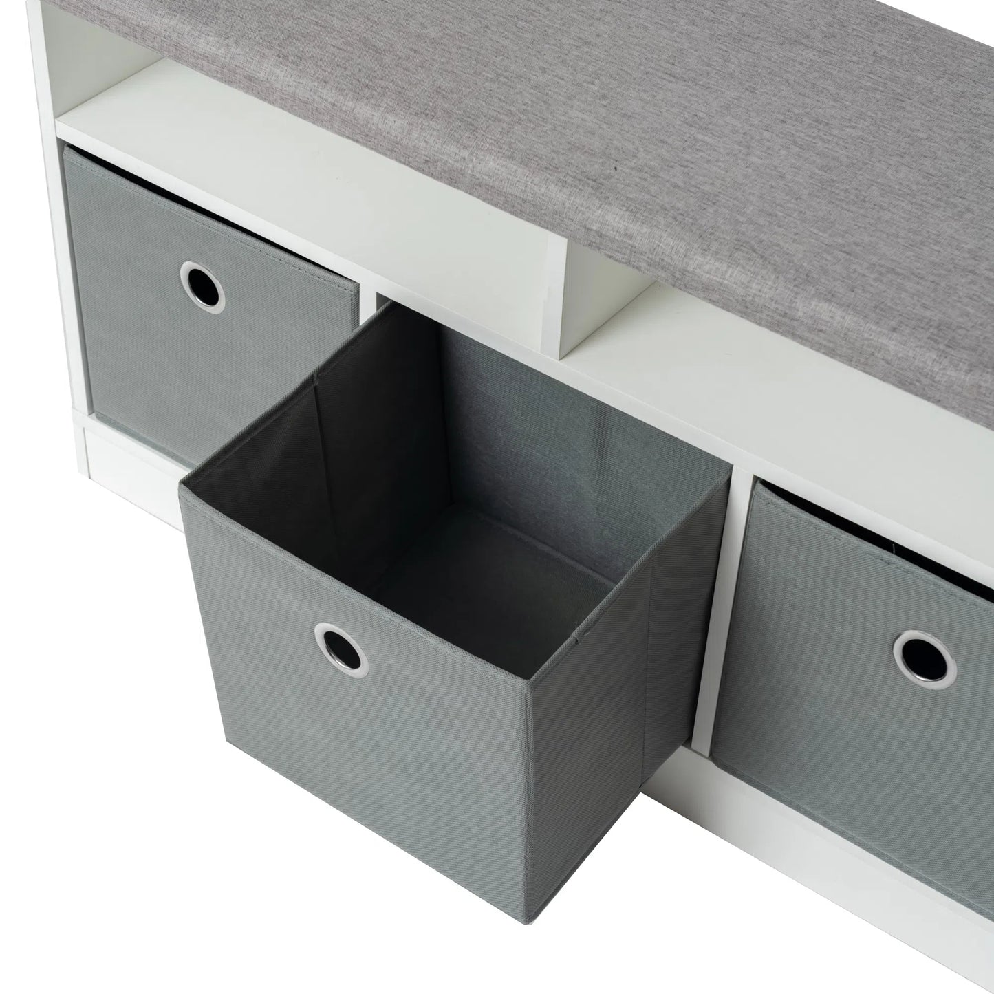 EGGREE Aufbewahrungsbank mit 3 Schubladen und abnehmbarem Sitzkissen, Schuhschrank, Schuhbank, Weiß, STUART