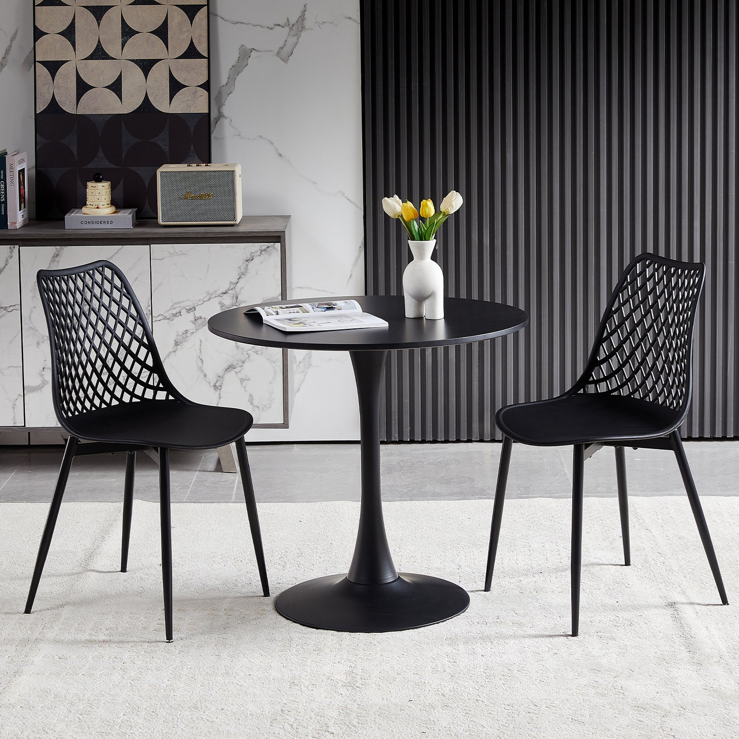 TULIP Trestle Eettafel Met 70cm - Wit/Zwart