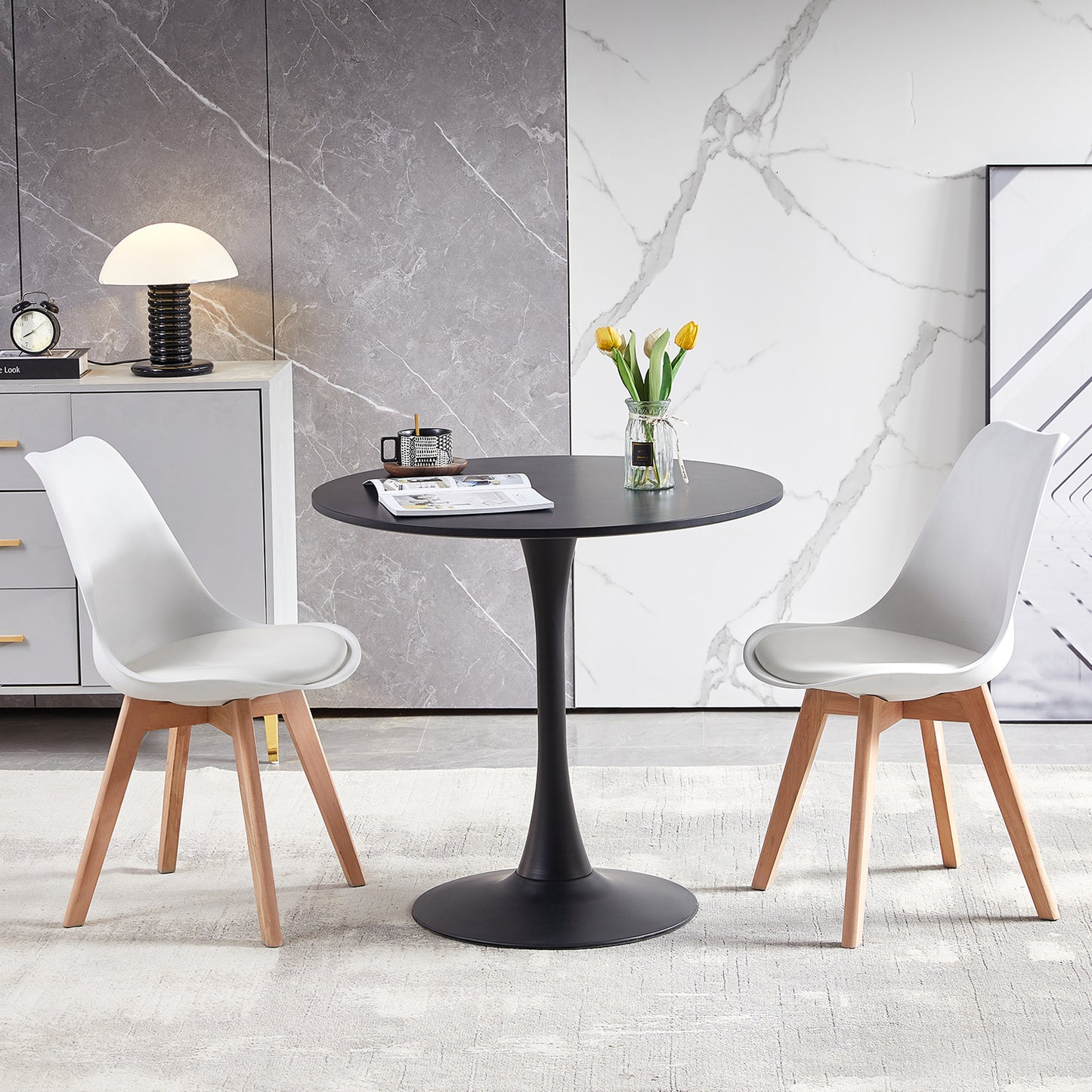 TULIP Trestle Eettafel Met 70cm - Wit/Zwart