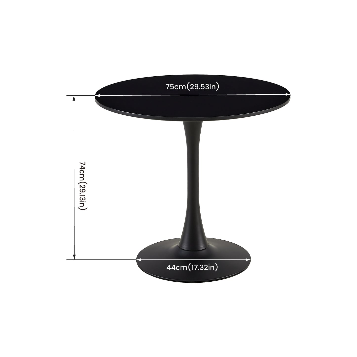 TULIP Ronde Eettafel zonder Kieren, 75 cm - Zwart/Wit/Marmereffect