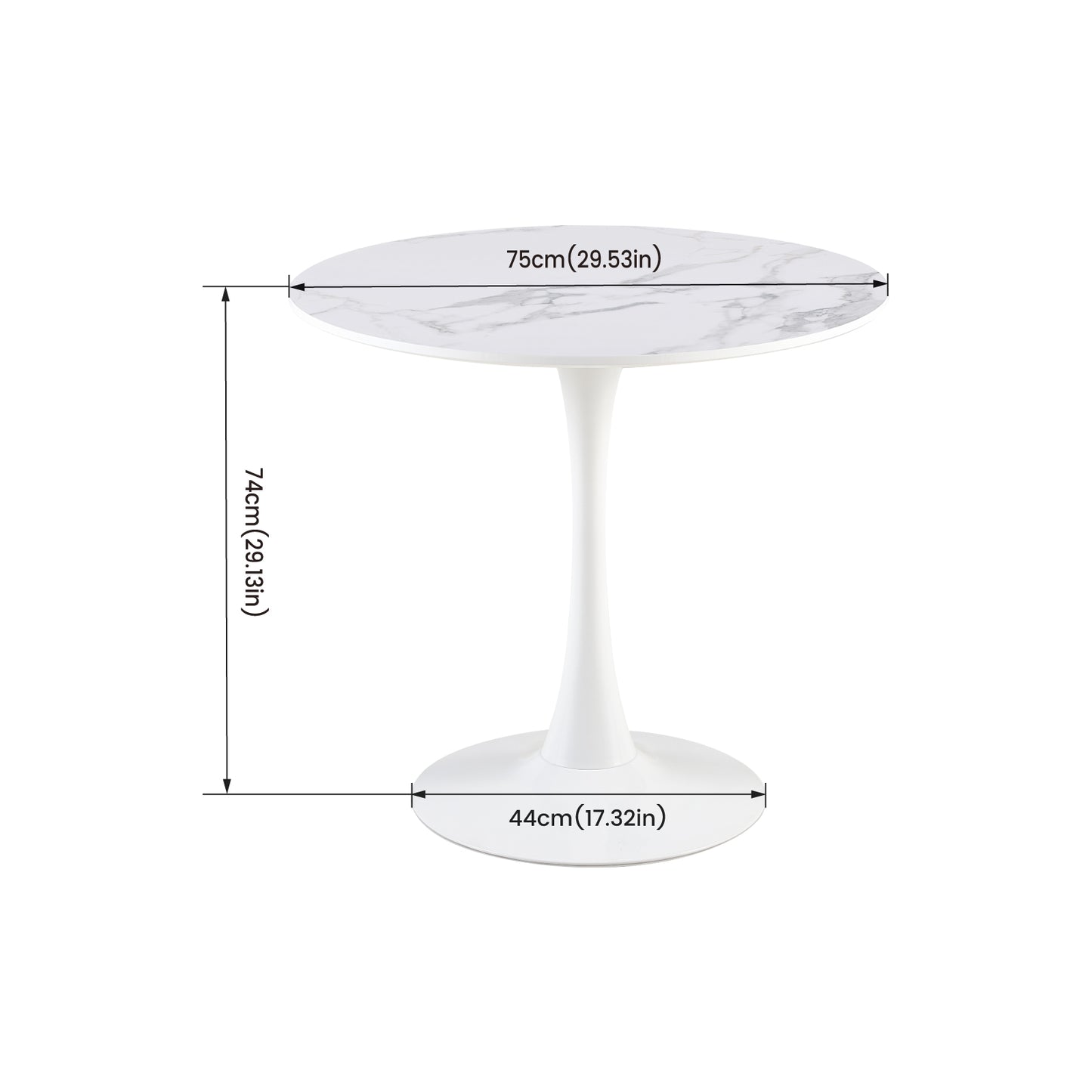 TULIP Ronde Eettafel zonder Kieren, 75 cm - Zwart/Wit/Marmereffect