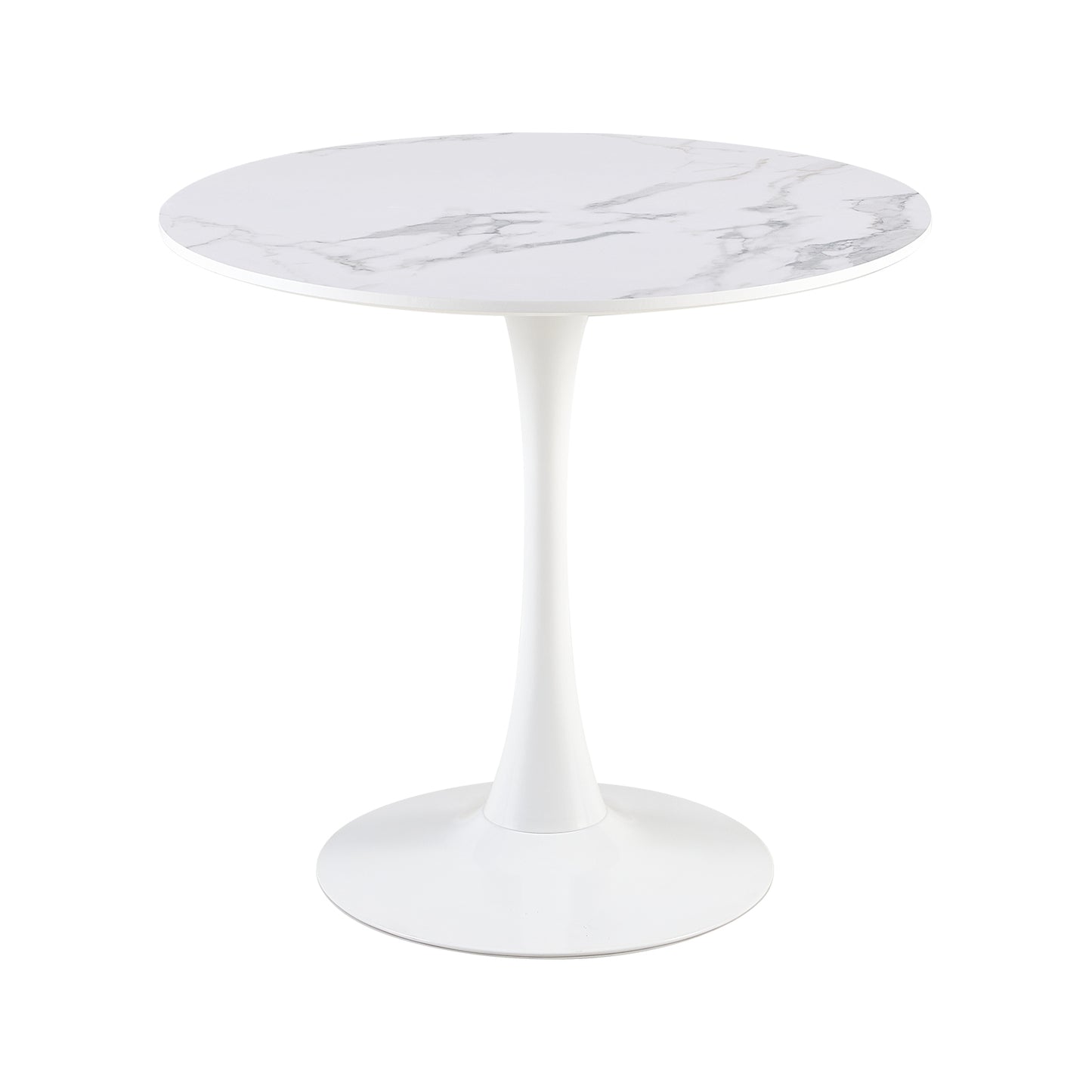 TULIP Ronde Eettafel zonder Kieren, 75 cm - Zwart/Wit/Marmereffect