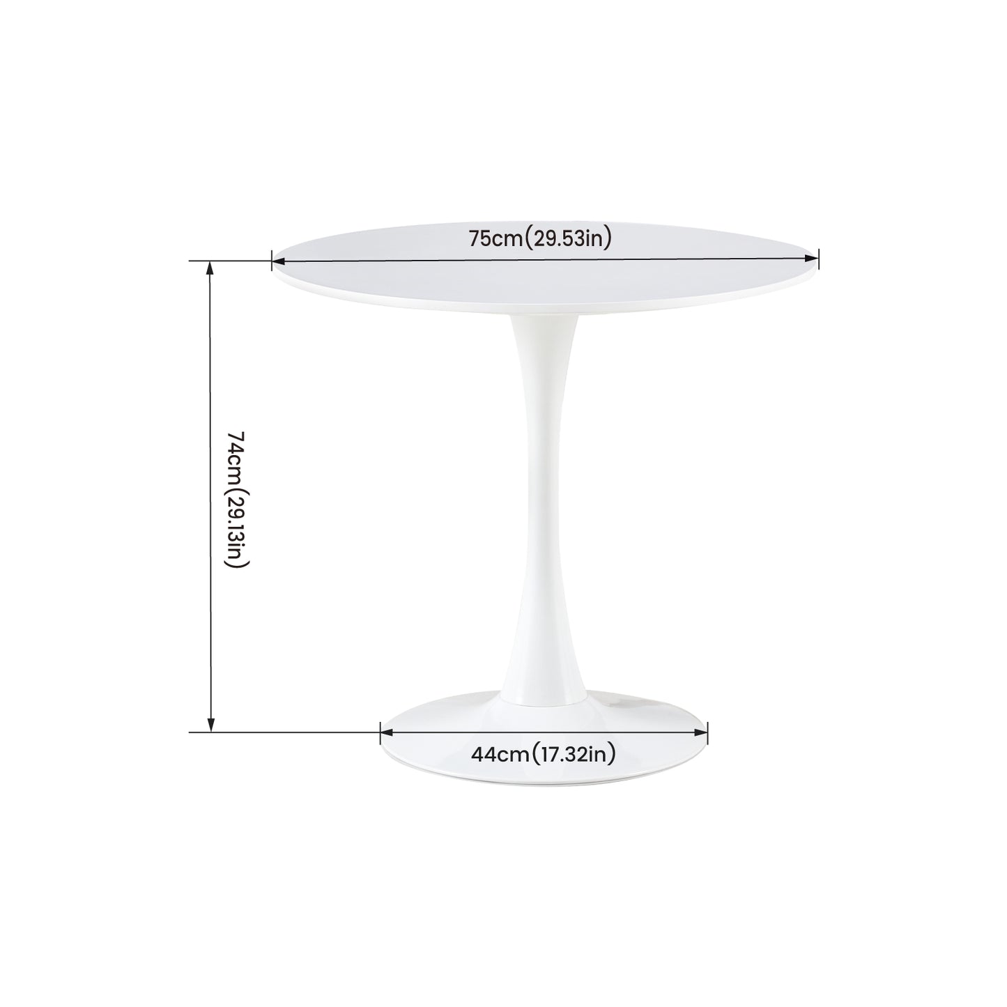 TULIP Ronde Eettafel zonder Kieren, 75 cm - Zwart/Wit/Marmereffect