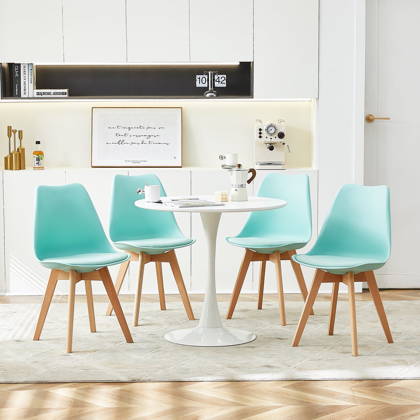 TULIP Ronde Eettafel zonder Kieren, 75 cm - Zwart/Wit/Marmereffect