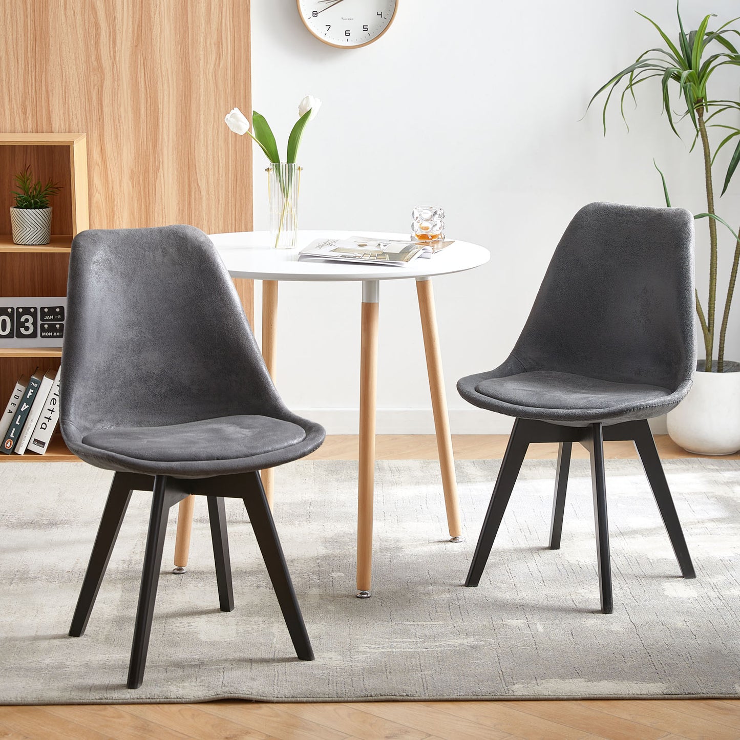 TULIP Suède gestoffeerde stoel (set van 4) - Donkergrijs