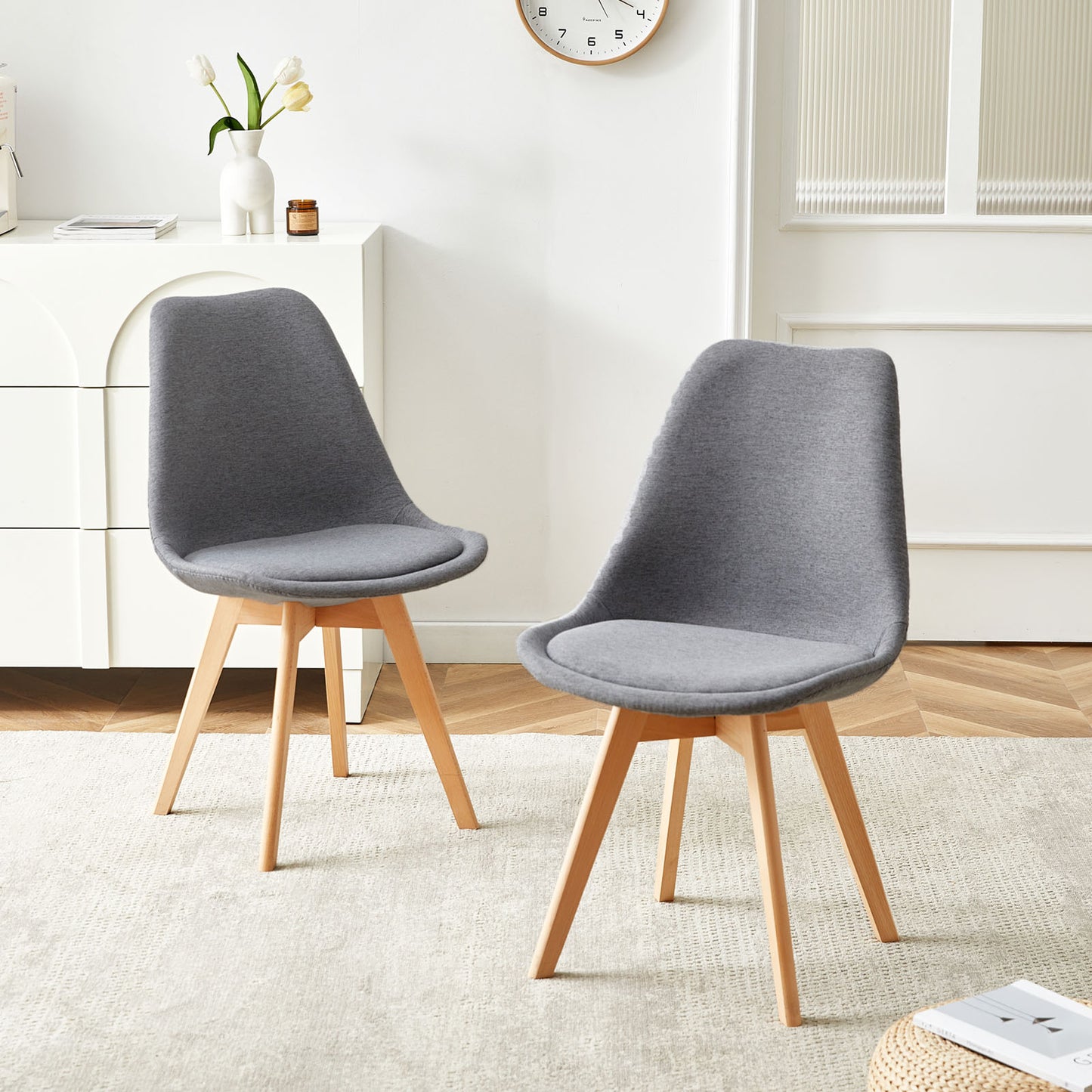 TULIP Stoffen Eetkamerstoelen (Set van 2) - Grijs/Geel